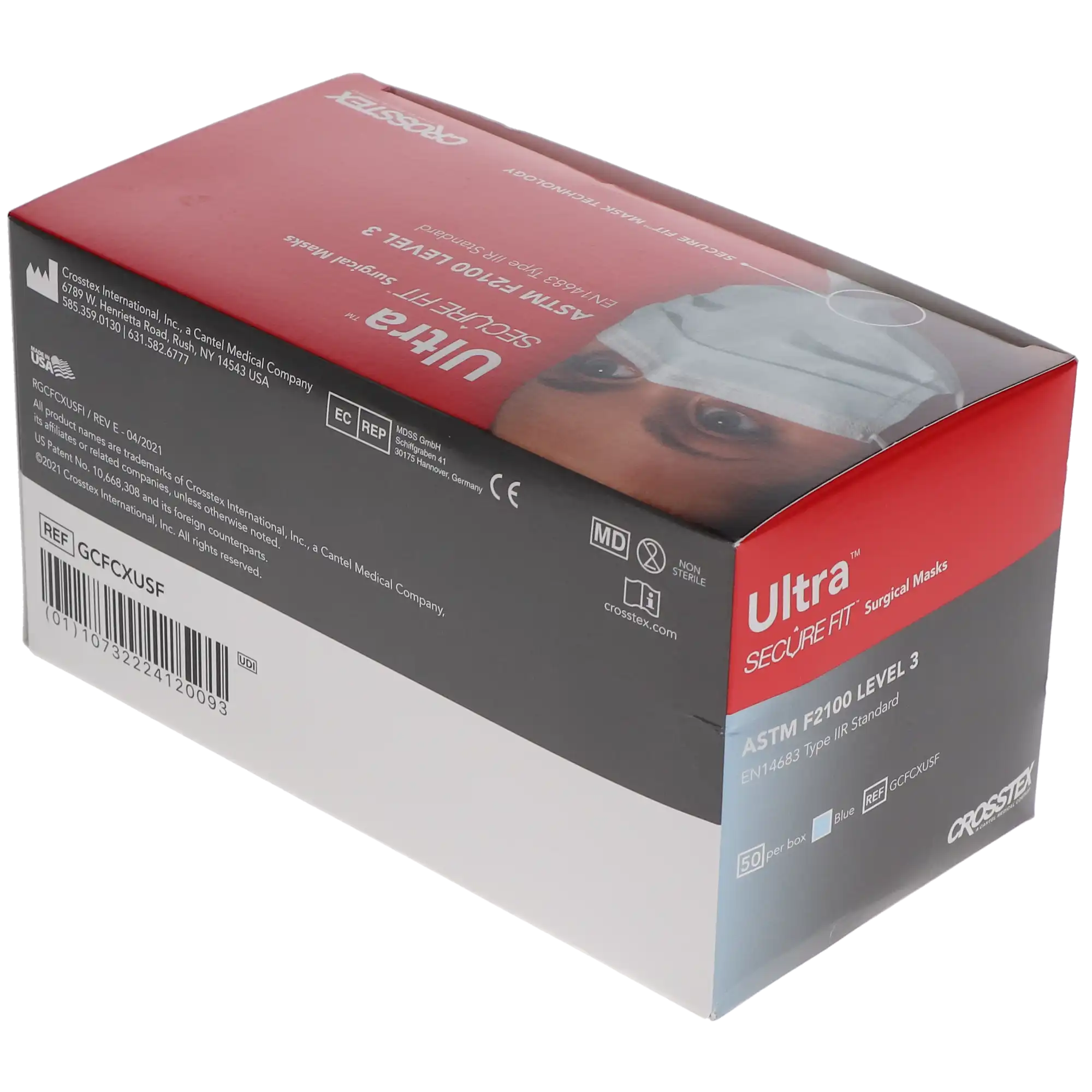 Crosstex Ultra Earloop Face Mask with Secure Fit Technology, ASTM Level 3, Blue, 50/Box, GCFCXUSF thumbnail 13