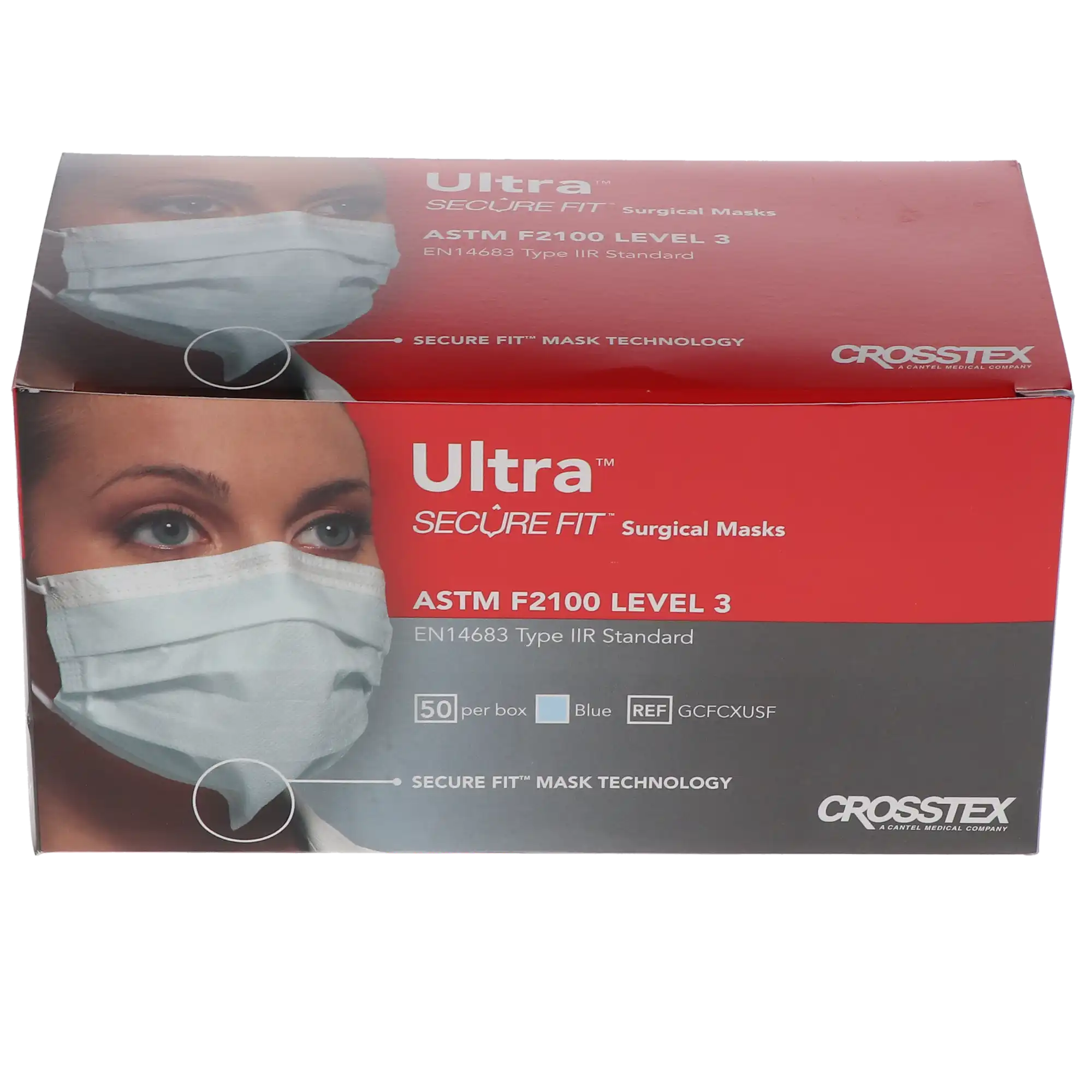 Crosstex Ultra Earloop Face Mask with Secure Fit Technology, ASTM Level 3, Blue, 50/Box, GCFCXUSF thumbnail 14