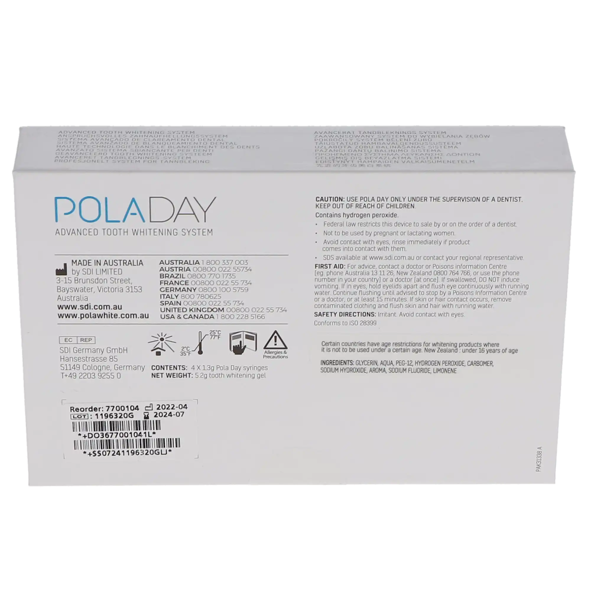 Pola Day Tooth Whitening System, 9.5% Hydrogen Peroxide, Mini Kit, 1.3 g Syringes, 4/Pk, 7700104 thumbnail 4
