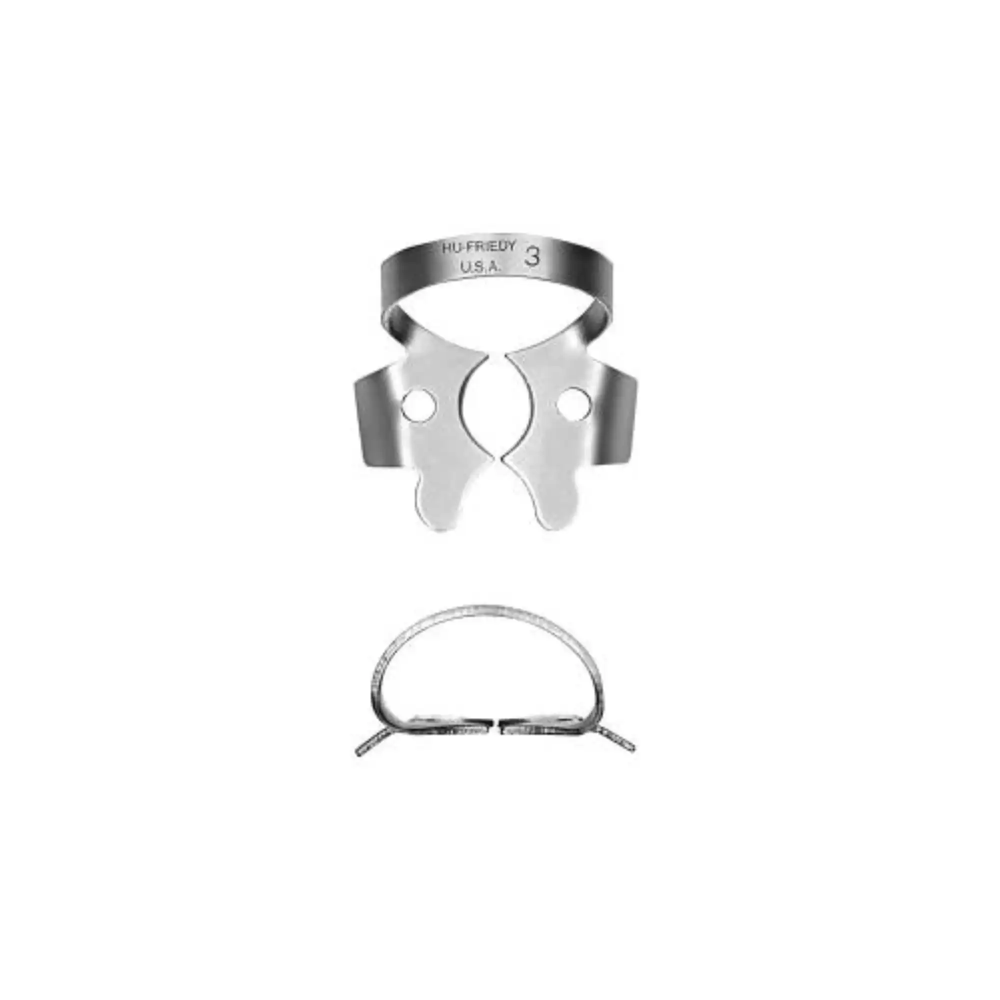 Hu-Friedy Satin Steel Rubber Dam Clamp #3, Winged, Small Lower Molars, RDCM3 thumbnail 2