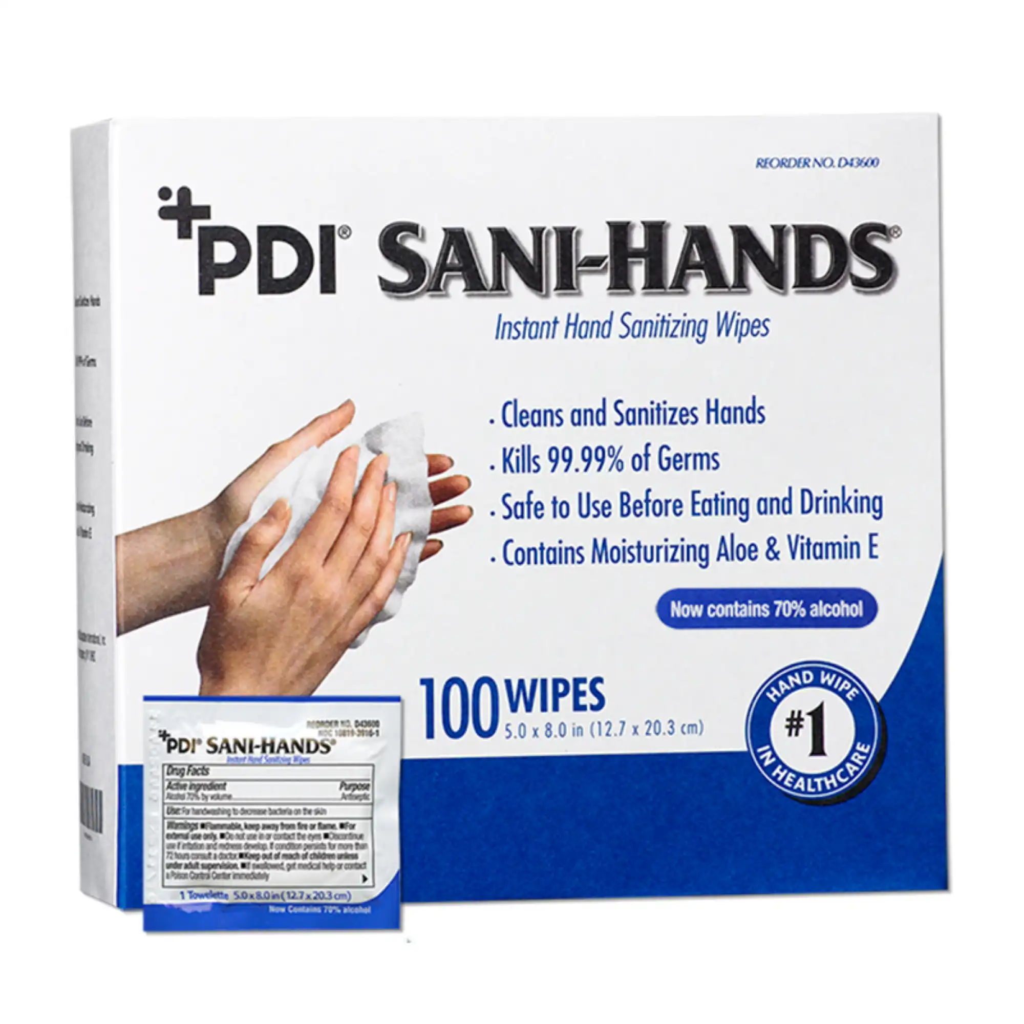 Sani-Hands ALC Instant Hand Sanitizing Wipes, 70% Ethyl Alcohol, Individually Wrapped, 5" x 8", 100/Box, D43600 thumbnail 8