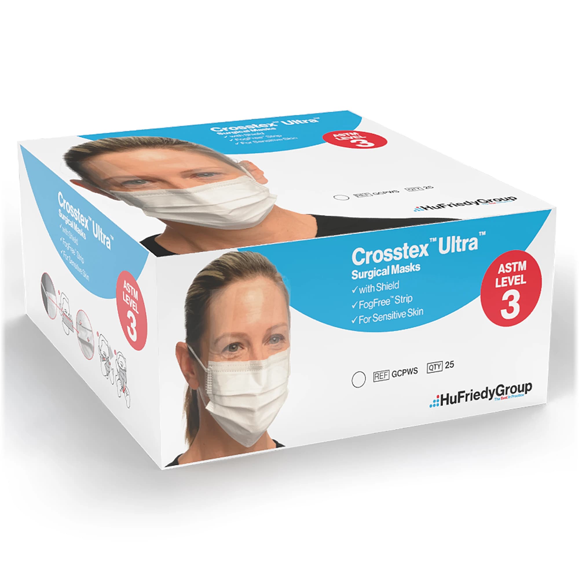 Crosstex Ultra Sensitive FogFree Earloop Surgical Face Mask with Shield, ASTM Level 3, White, 25/Box, GCPWS thumbnail 3