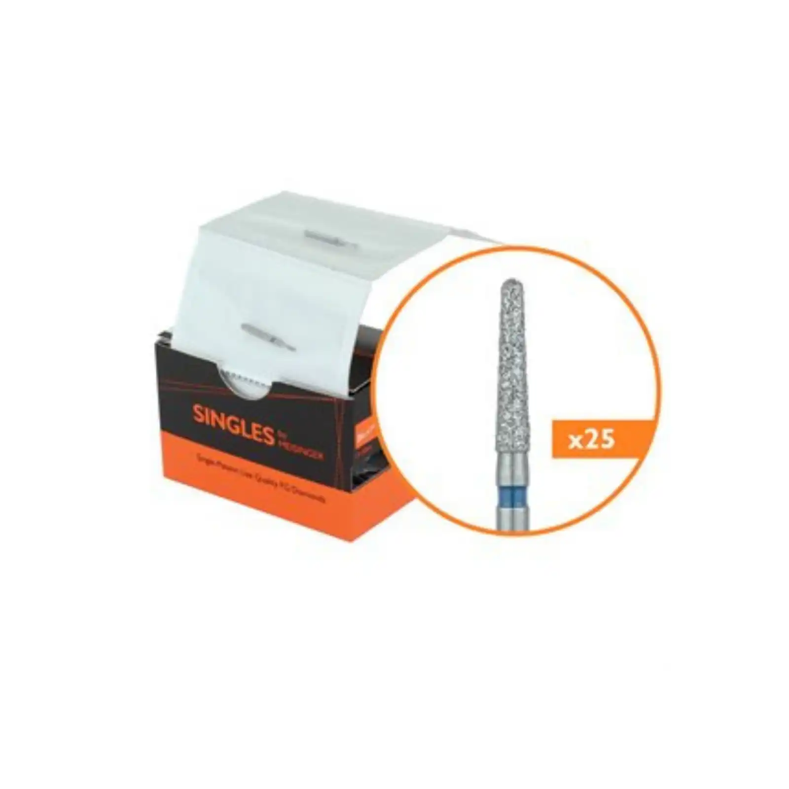Meisinger Singles Disposable Diamond Bur, FGSS, Round End Taper, #1116.6MS, 1.6 mm, Medium Grit, Blue, 25/Pk - Meisinger Single-Use Sterile Diamond Burs, FGSS, Tapered Round End, # 1116.6MS, 1.6 mm, Medium, Blue, 25/Pk - Image 1