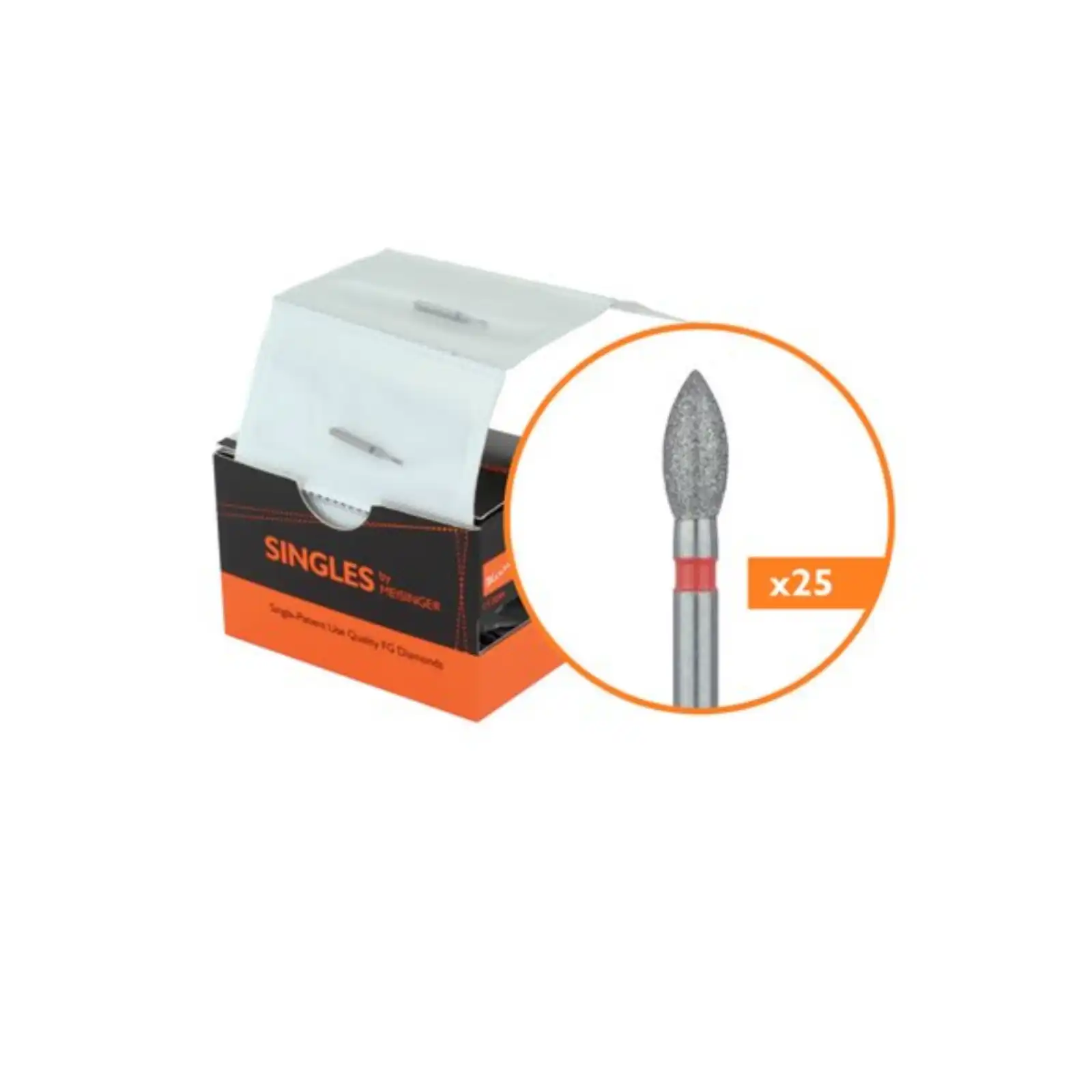 Meisinger Single-Use Sterile Diamond Bur, Friction Grip, Pointed Football, #1923F, 2.3 mm, Fine, Red, 25/Pk thumbnail 9