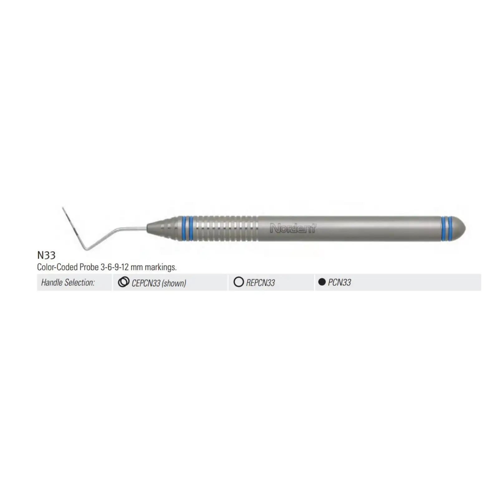 Nordent Probe SE Color Coded #N33, 12mm (3-6-9-12mm), Single-End, DuraLite ColorRings Handle thumbnail 7