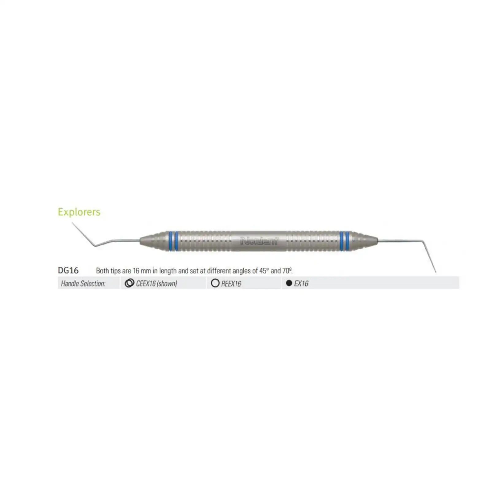 Nordent Explorer Endodontic DE #DG16 DuraLite Round Handle, Double-Ended, Stainless Steel, REEX16, 1/Pkg thumbnail 2