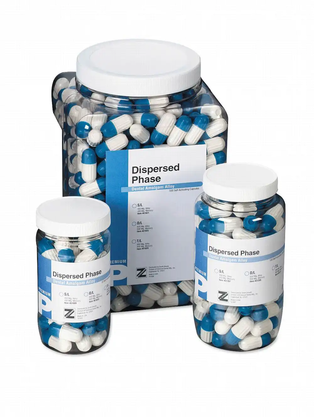 Zenith Premium Dispersed Phase Amalgam Alloy Capsules, 2 Spill (Double Spill), 600 mg, Regular Set, 500/Jar, 61024 thumbnail 2
