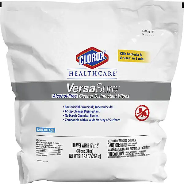 Clorox Healthcare VersaSure Alcohol-Free Cleaner Disinfectant Wipes, 12" x 12", 110 Wipes/Pouch, 2 Pouches/Case, 31761 - Clorox Healthcare VersaSure Cleaner Disinfectant Wipes - Image 1