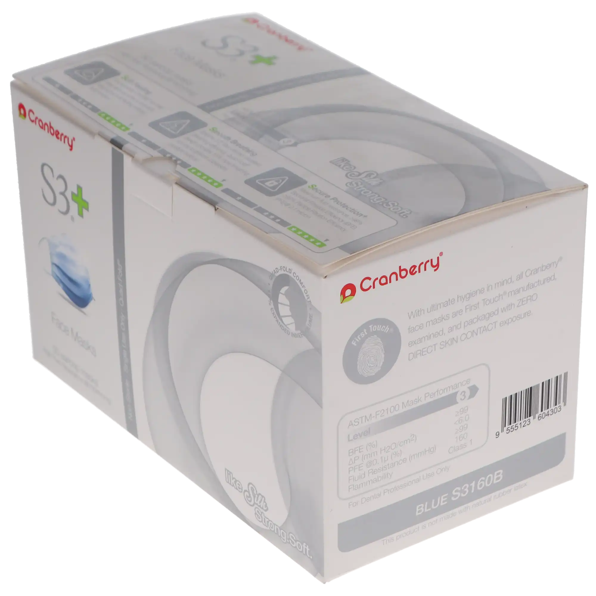 Cranberry S3+ Earloop Face Mask, ASTM Level 3, 3-Ply, Blue, 50/Box, S3160B thumbnail 12
