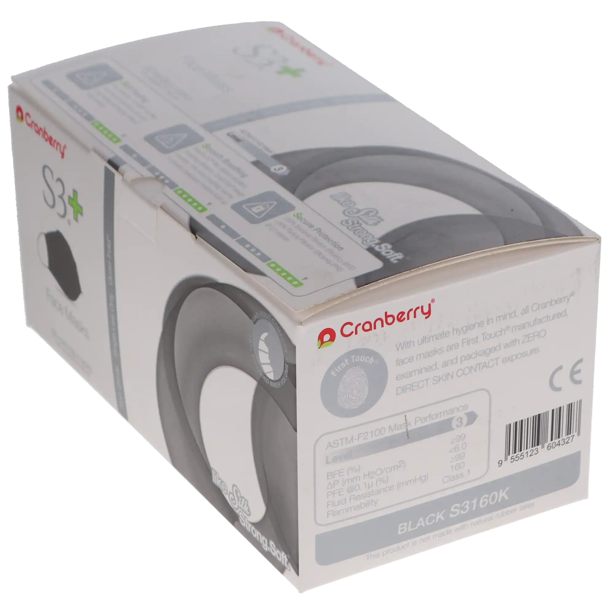 Cranberry S3+ Procedure Face Mask, ASTM Level 3, 3-Ply, Earloop, Black, 50/Box, S3160K thumbnail 12