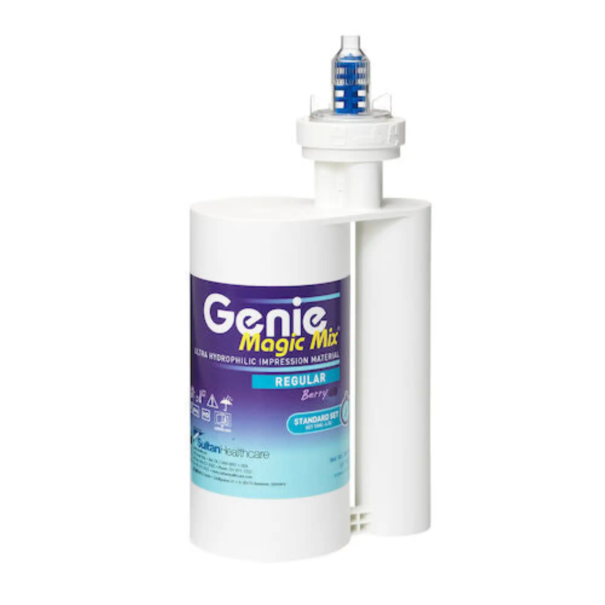 Sultan Genie Magic Mix VPS Impression Material, Regular Body, Standard Set (4:30), Berry Flavor, Blue, 380 mL Cartridge with 10 Mixing Tips & Bayonet Ring, 78805 - Genie VPS Regular Body Standard Set Magic Mix 380mL - Image 1