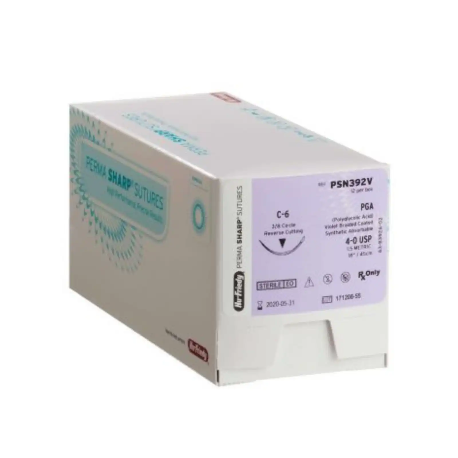 Hu-Friedy Perma Sharp Absorbable Suture, 4-0 PGA Violet Braided, 18" Length, C-22 Needle, 3/8 Circle Reverse Cutting, 12/Box, PSN389V thumbnail 2