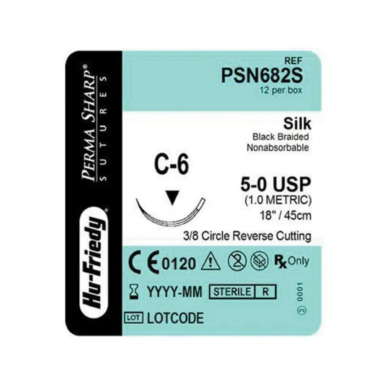 Perma Sharp® Non-Absorbable Silk Black Braided Suture, 5-0, C-6 Reverse Cutting 3/8 Circle Needle, 18", 12/Box, PSN682S thumbnail 2