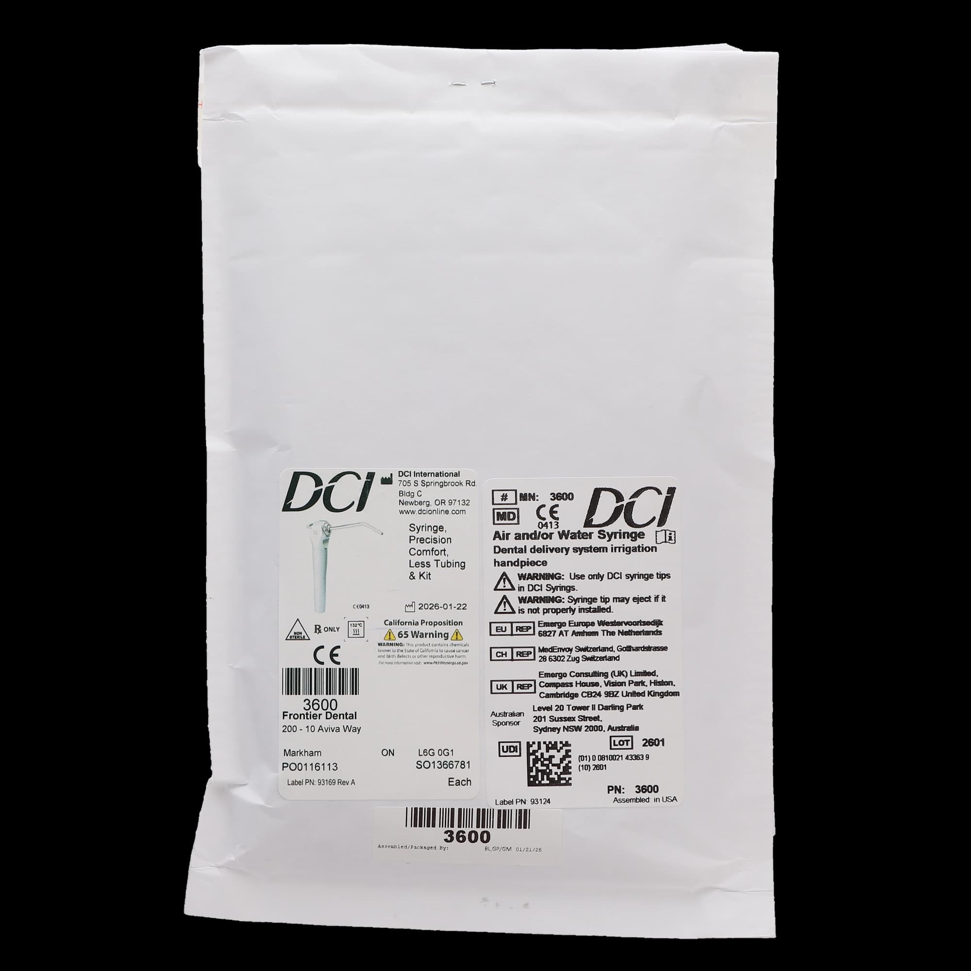 DCI International Precision Comfort Air/Water Syringe, Less Tubing & Kit, 3600, 1/Pk thumbnail 5