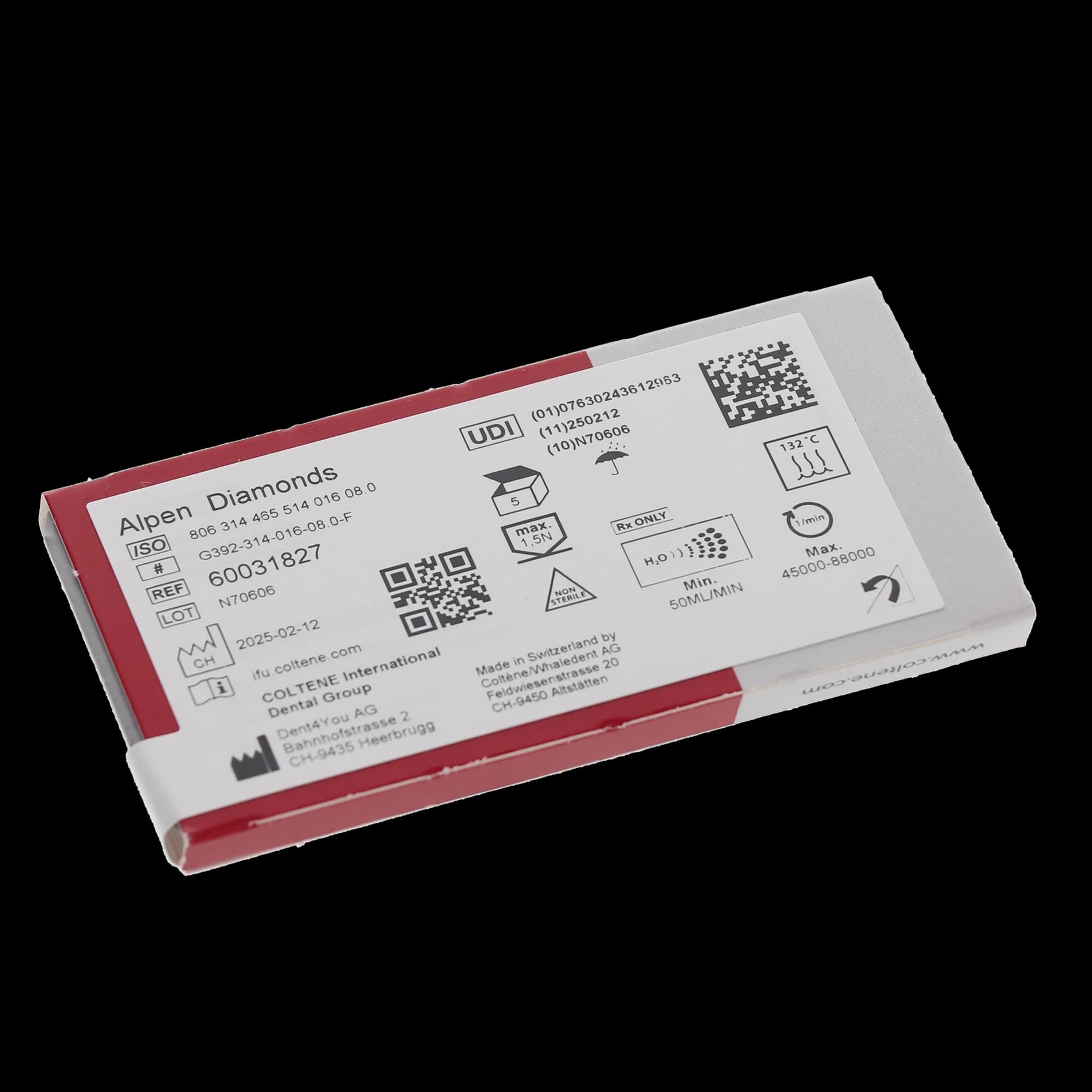 Alpen Multilayer Diamond Bur, FG, Interproximal, Fine, Red, #392-031F, 1.6 mm Head Diameter, 8 mm Head Length, 5/Pk, 60031827 thumbnail 6