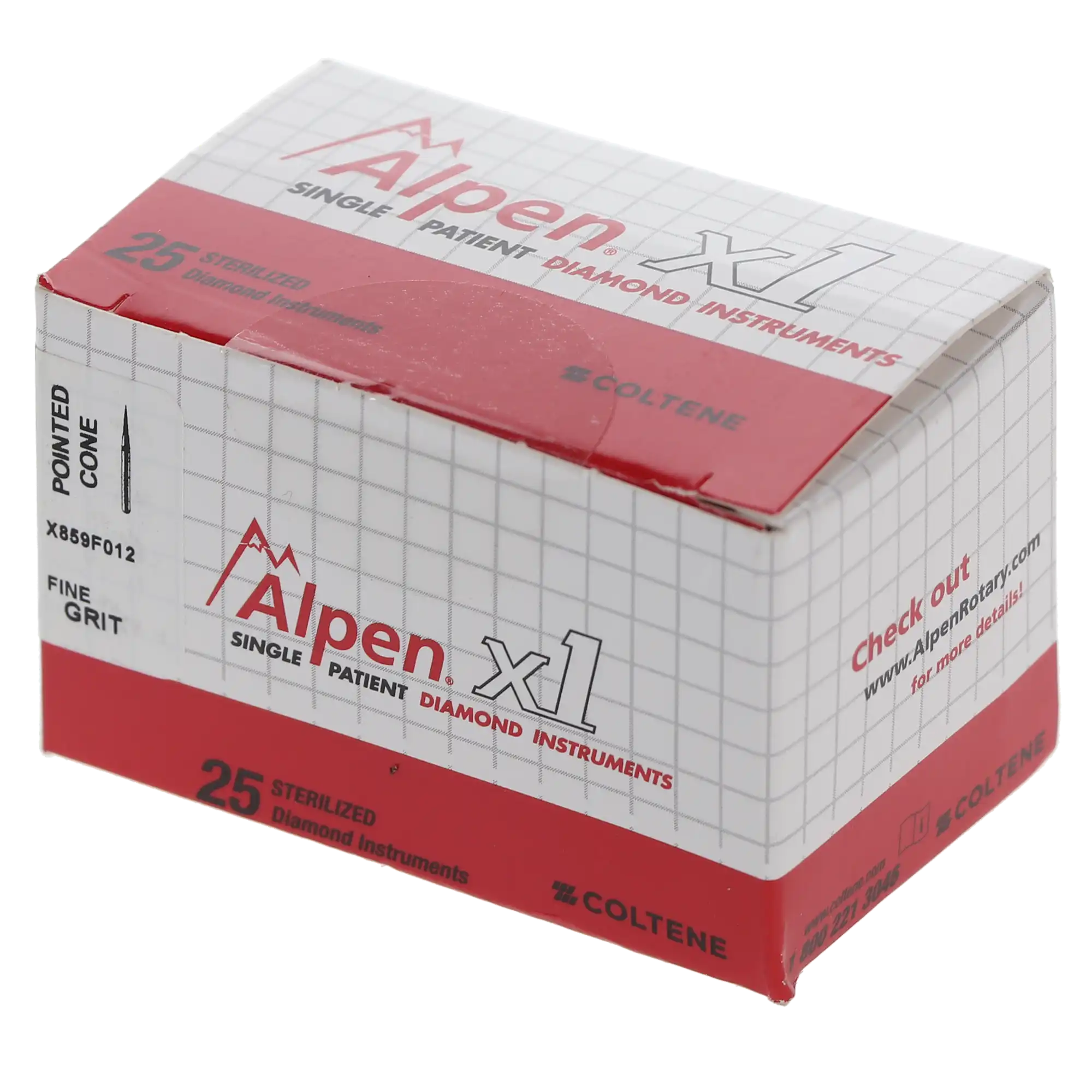 Alpen x1 Sterile Single-Use Diamond Bur, FG, #859-012F, Pointed Cone, Fine, Red, 1.2 mm, 25/Pk, X859F012 thumbnail 10
