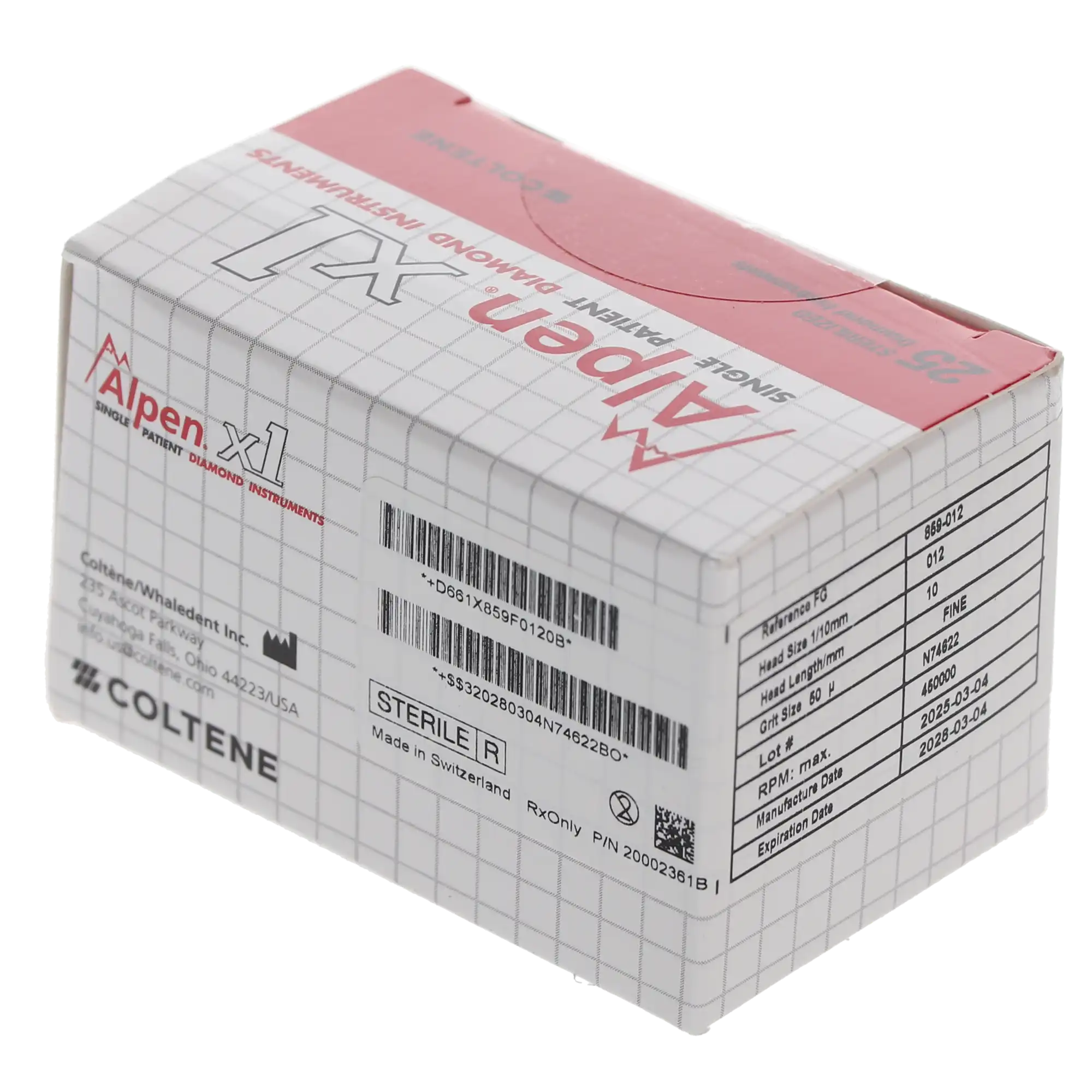 Alpen x1 Sterile Single-Use Diamond Bur, FG, #859-012F, Pointed Cone, Fine, Red, 1.2 mm, 25/Pk, X859F012 thumbnail 11