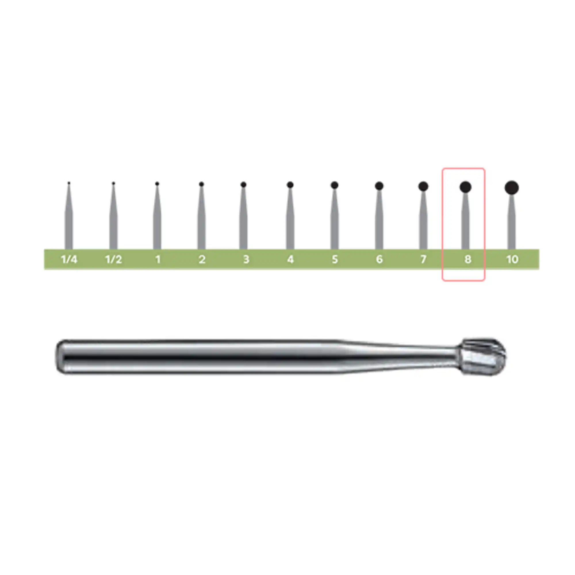 KaVo Kerr Regular Operative Carbide Bur, FG, Round, #8, 2.3 mm, 6 Flute, 100/Pkg, FG8-KCC thumbnail 2