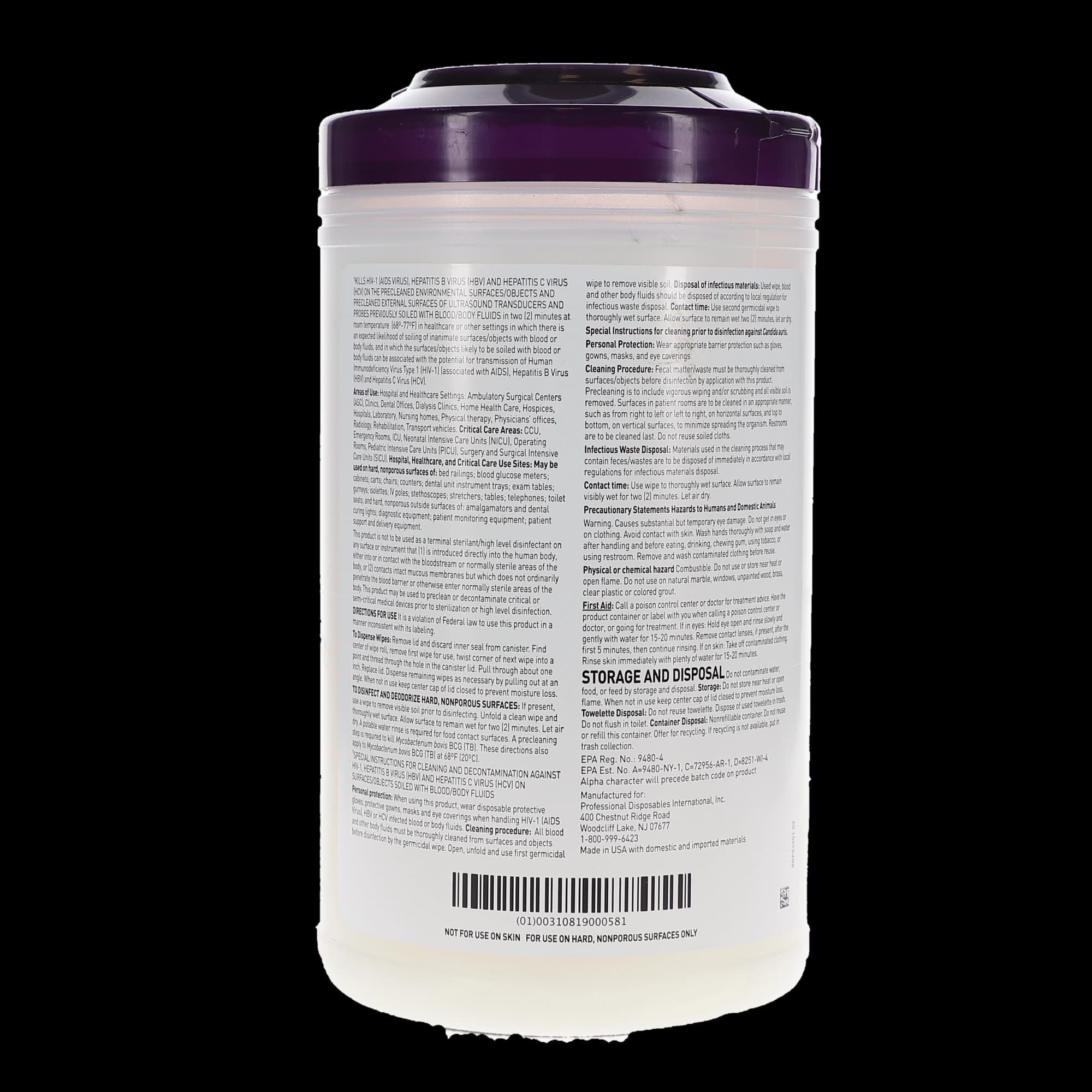 PDI Super Sani-Cloth Germicidal Disposable Wipes, X-Large, 7.5" x 15", 75/Can, P86984 thumbnail 10