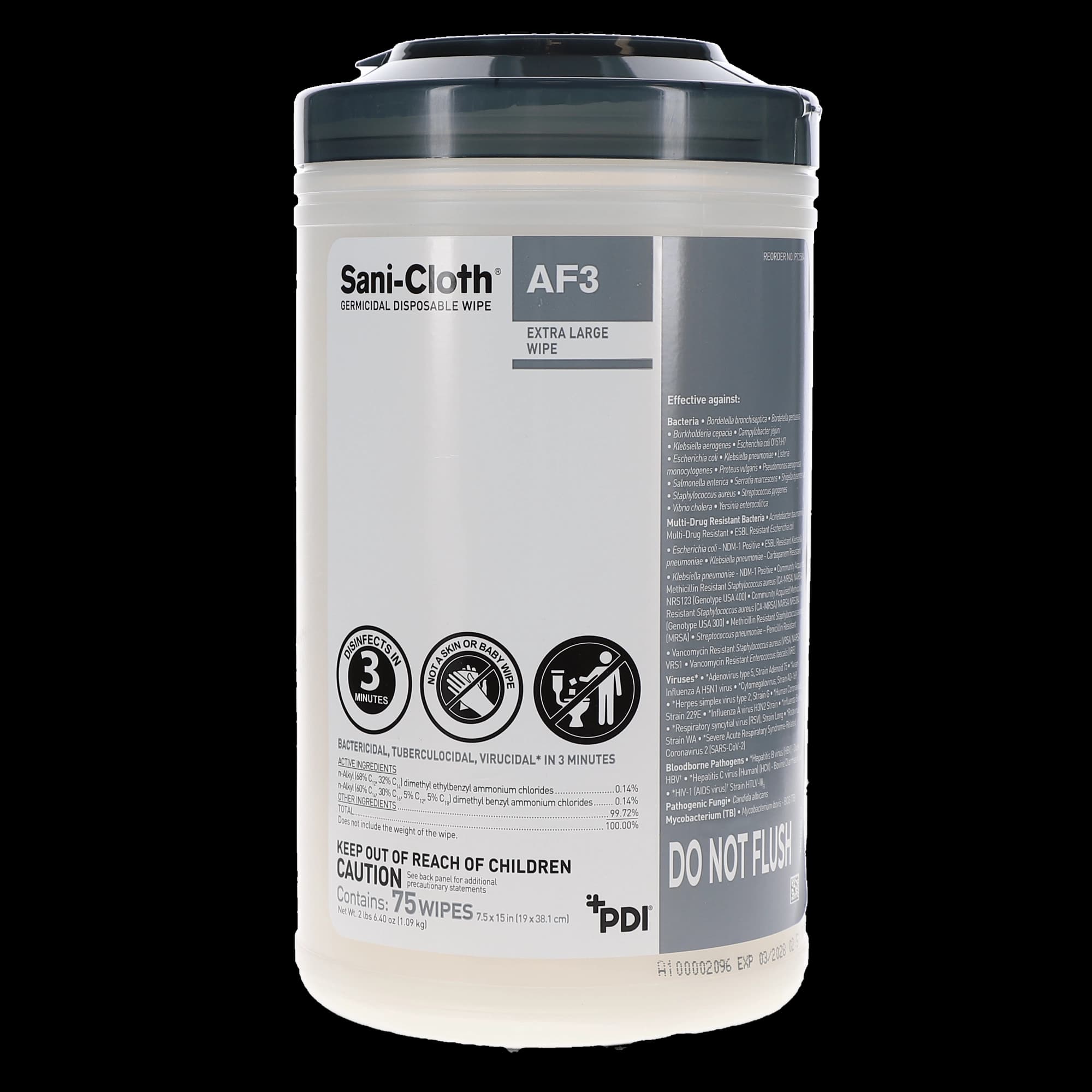 Sani-Cloth AF3 Germicidal Disposable Wipes, X-Large, 7.5" x 15", Alcohol-Free, 75/Can, P72584 thumbnail 5