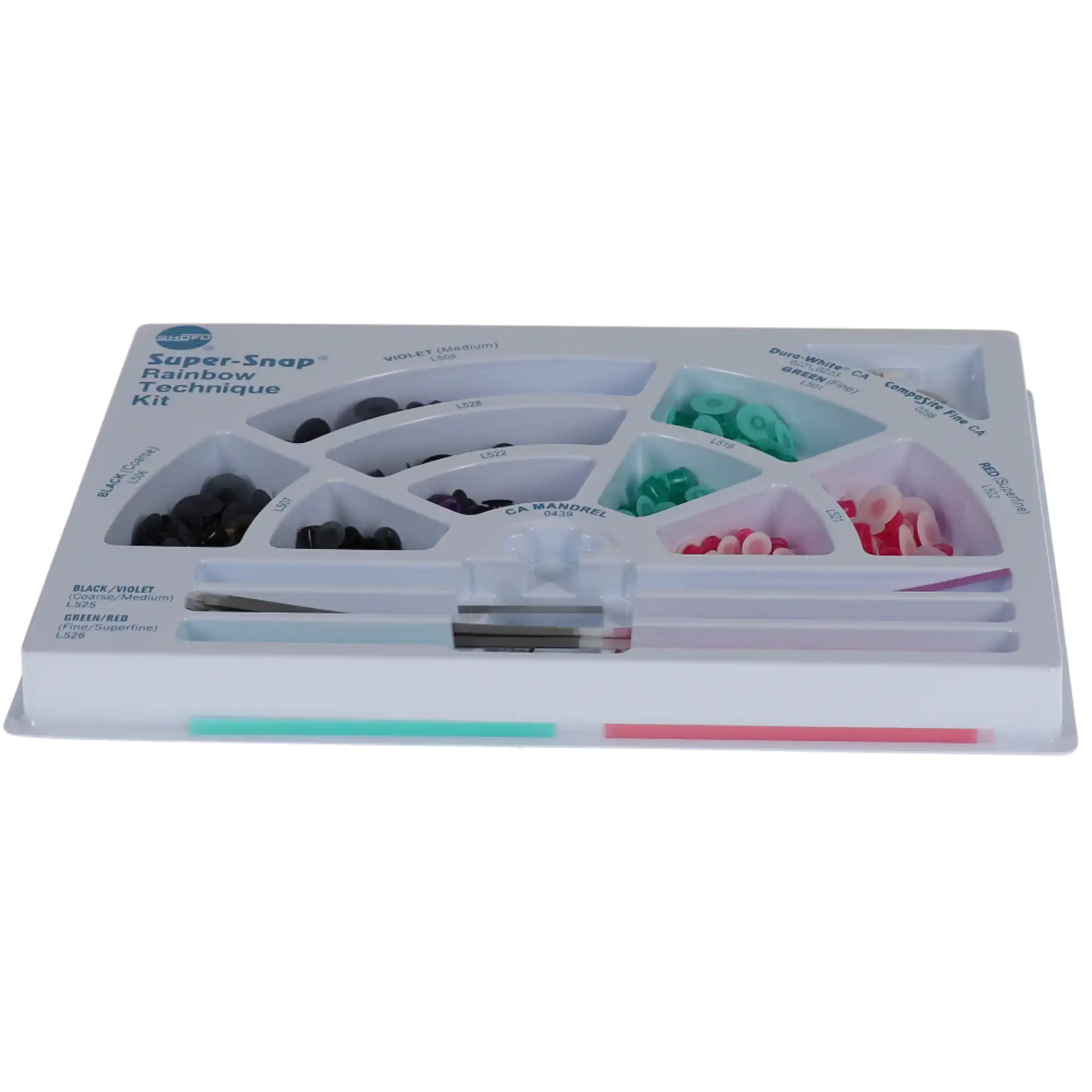 Shofu Super-Snap Rainbow Technique Kit, 180 Disks (100 Standard & 80 Mini), 40 Polystrips, 2 Dura-White Stones, 1 CompoSite Fine Midi-Point, 4 CA Mandrels, 0500 thumbnail 16