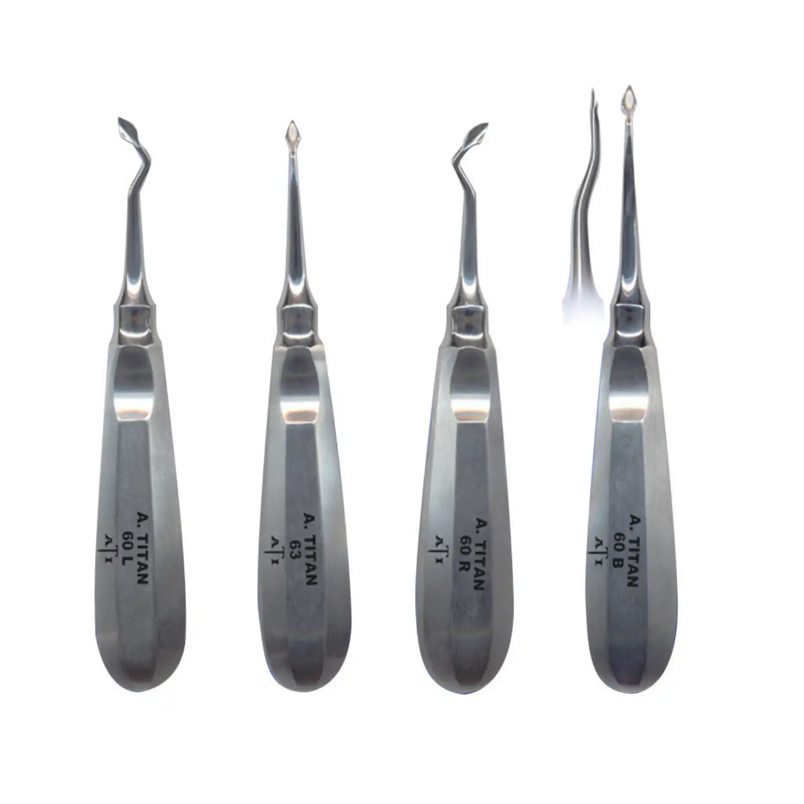 A. Titan #60B Bone Preservation Elevator, Angled Offset Spade Tip, 4mm, Single End, Stainless Steel, 1/Pk - Spade Tip Angled, 60B - Image 1