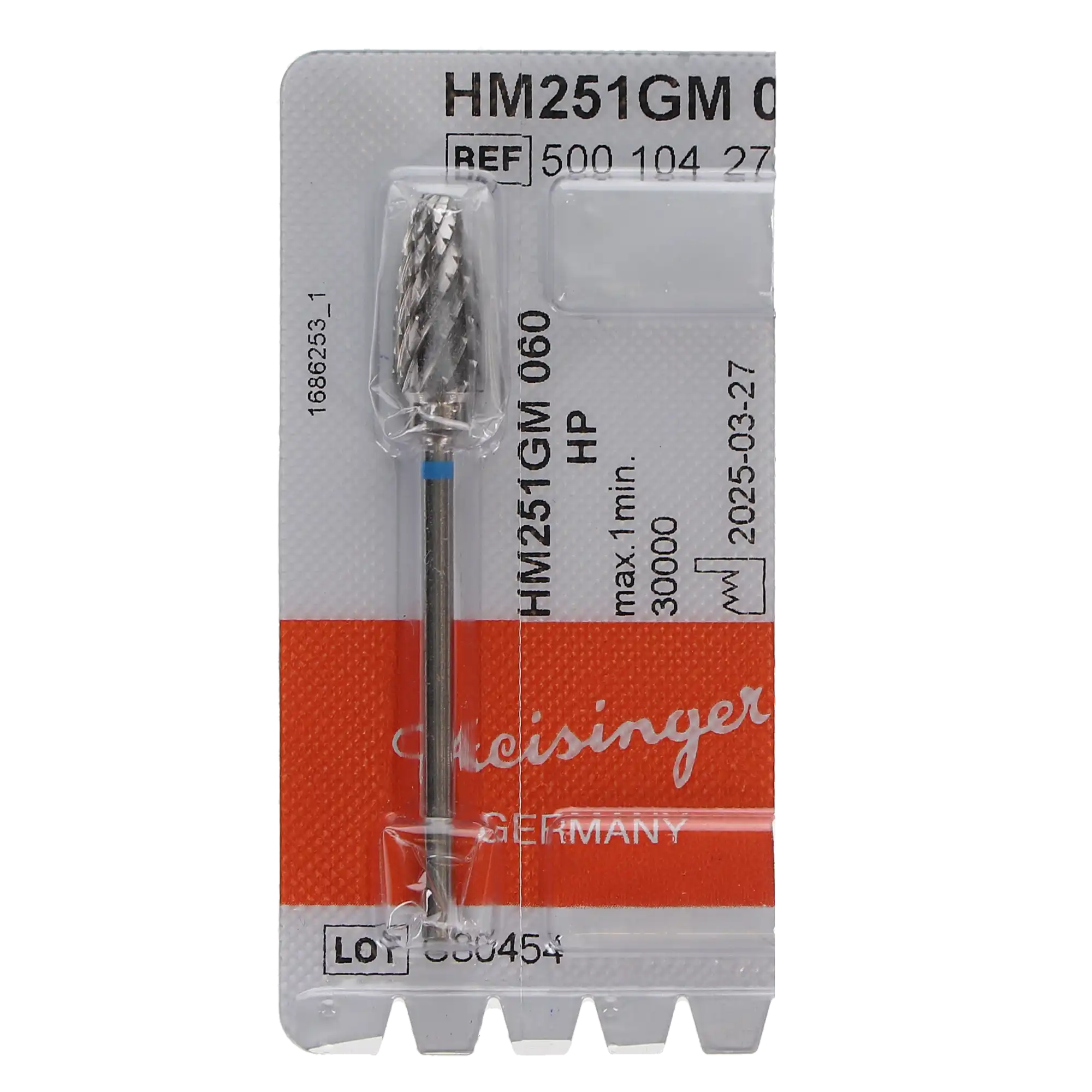 Meisinger Laboratory Carbide Bur, HP, Special Cross Cut, #251GM, 6.0 mm, Medium, Blue, 1/Pk, HM251GM-060-HP thumbnail 4