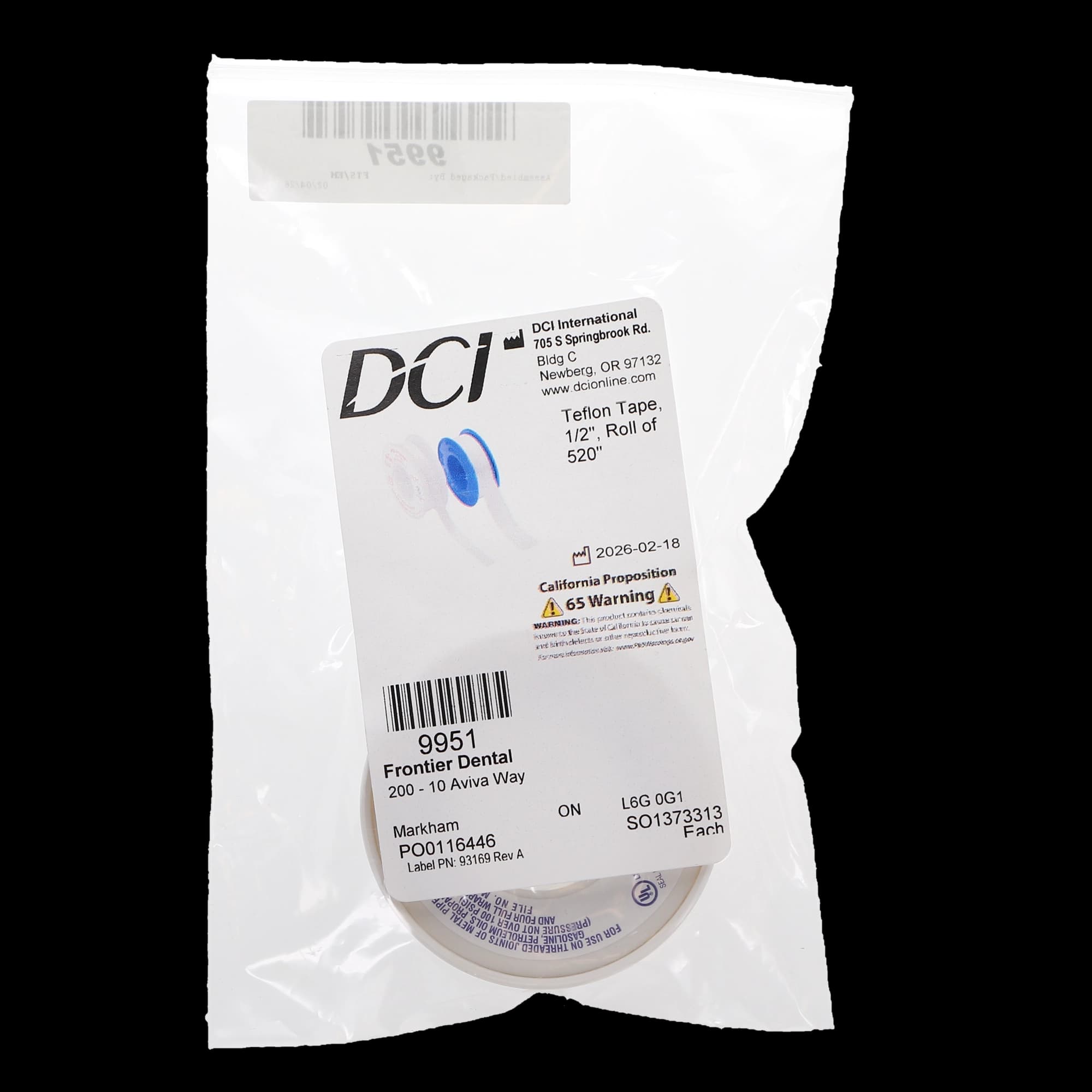 DCI International Teflon Tape, 1/2", 520 ft Roll, 9951 thumbnail 9