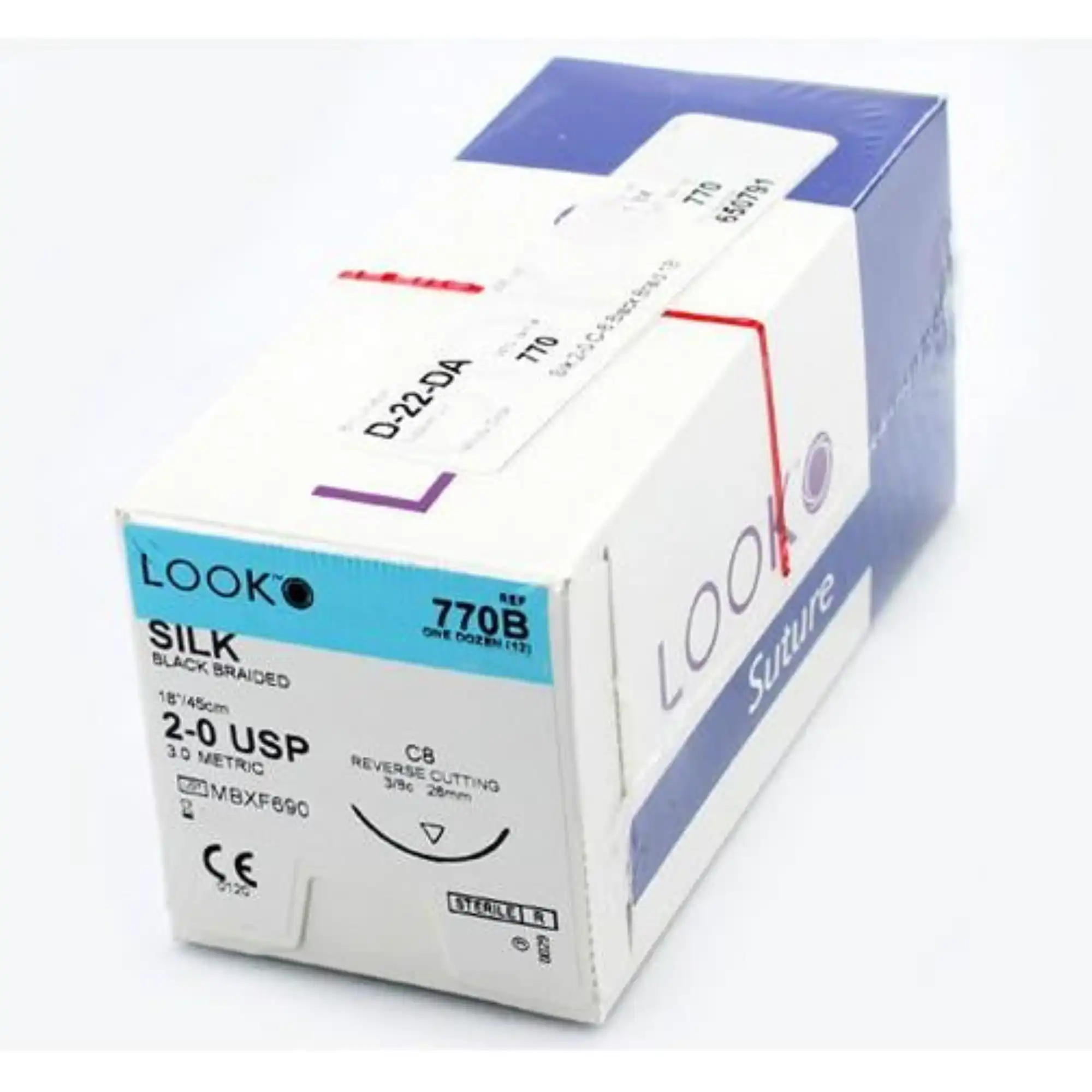 Look 770B Silk Black Braided Non-Absorbable Suture, 2-0, 18", Reverse-Cutting C-8 Needle, 3/8 Circle, 12/Box thumbnail 5