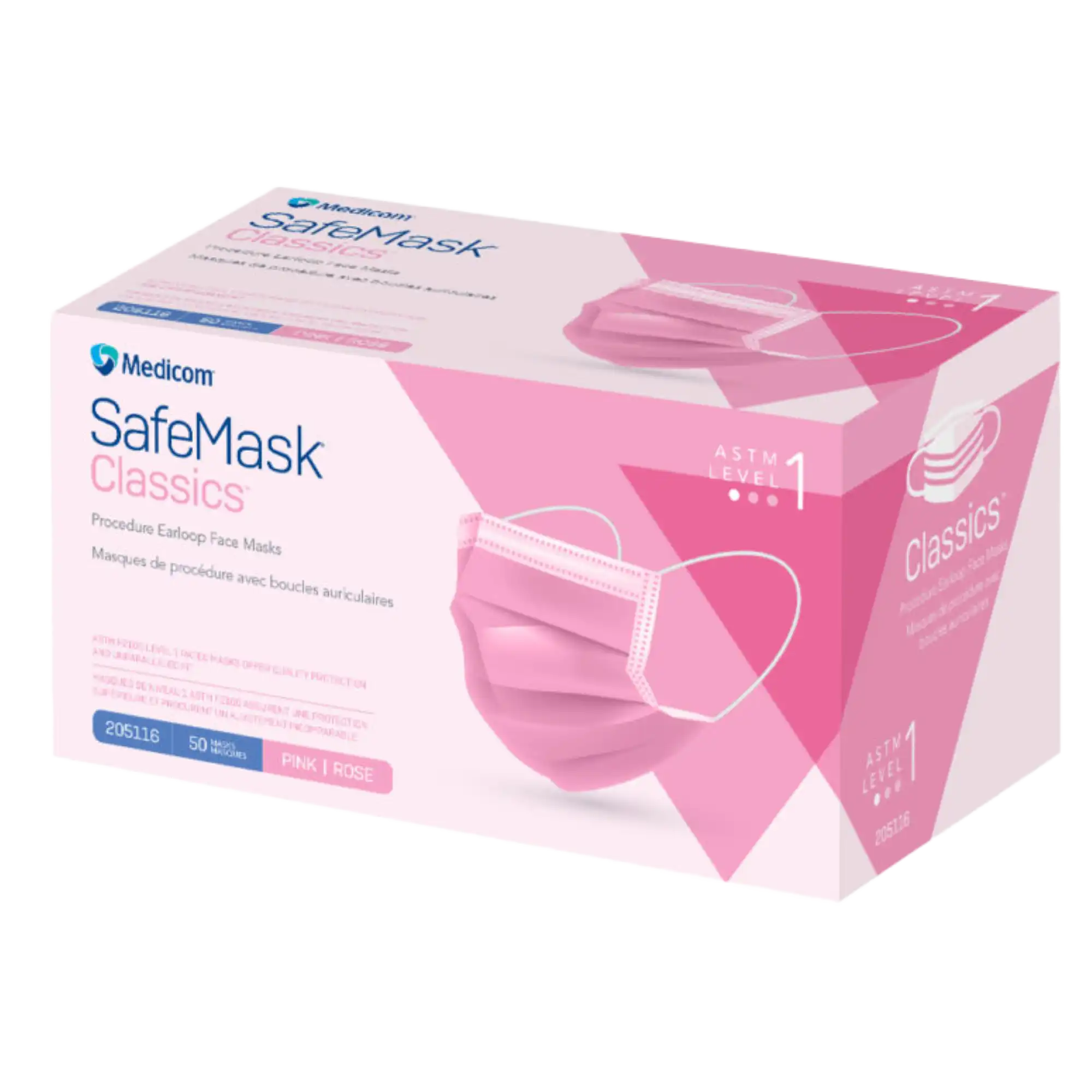 SafeMask® Classics™ Procedure Earloop Face Mask, ASTM Level 1, Pink, 50/Box, 205116 thumbnail 10
