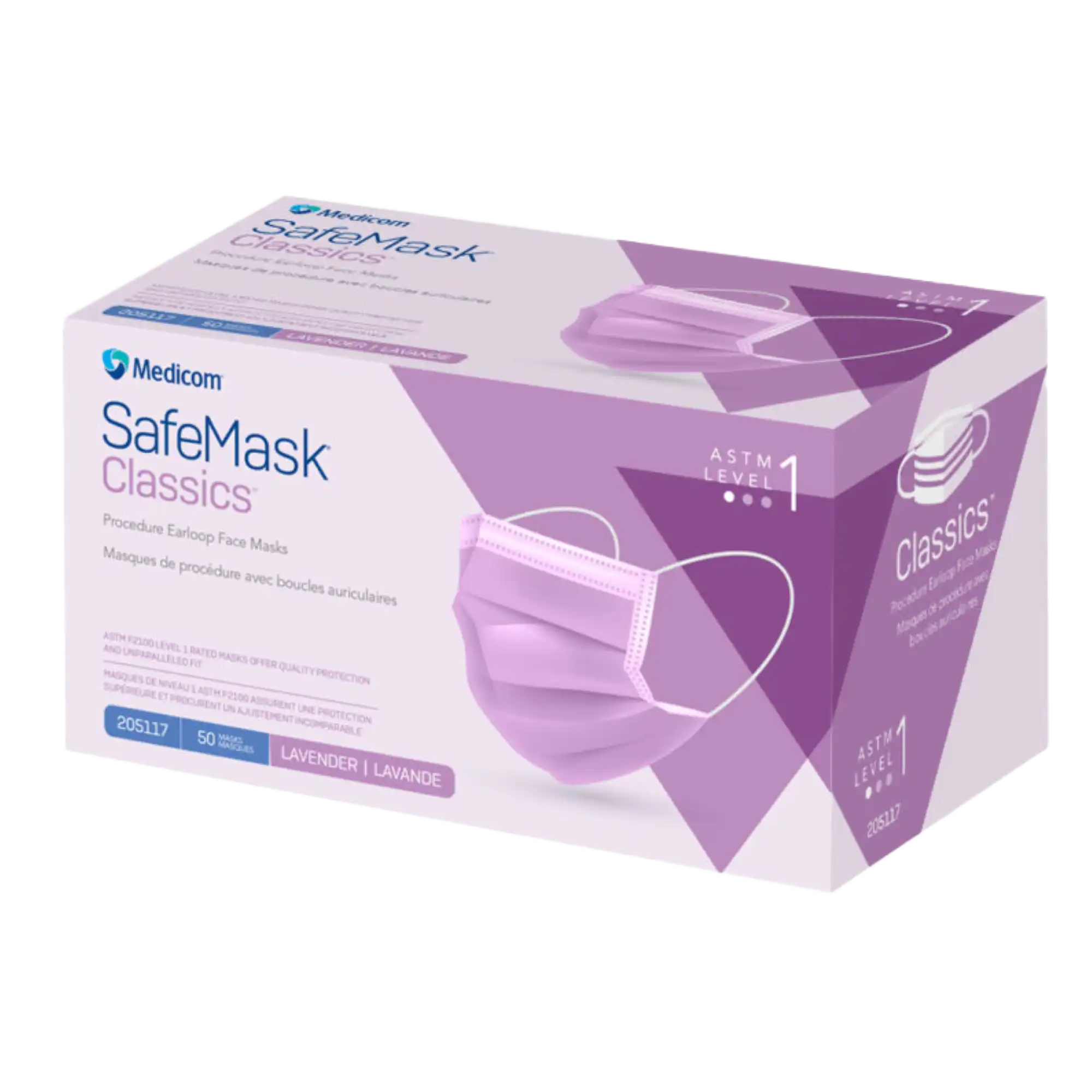 SafeMask® Classics™ ASTM Level 1 Procedure Earloop Face Mask, Lavender/Violet, 50/Bx, 205117 thumbnail 7