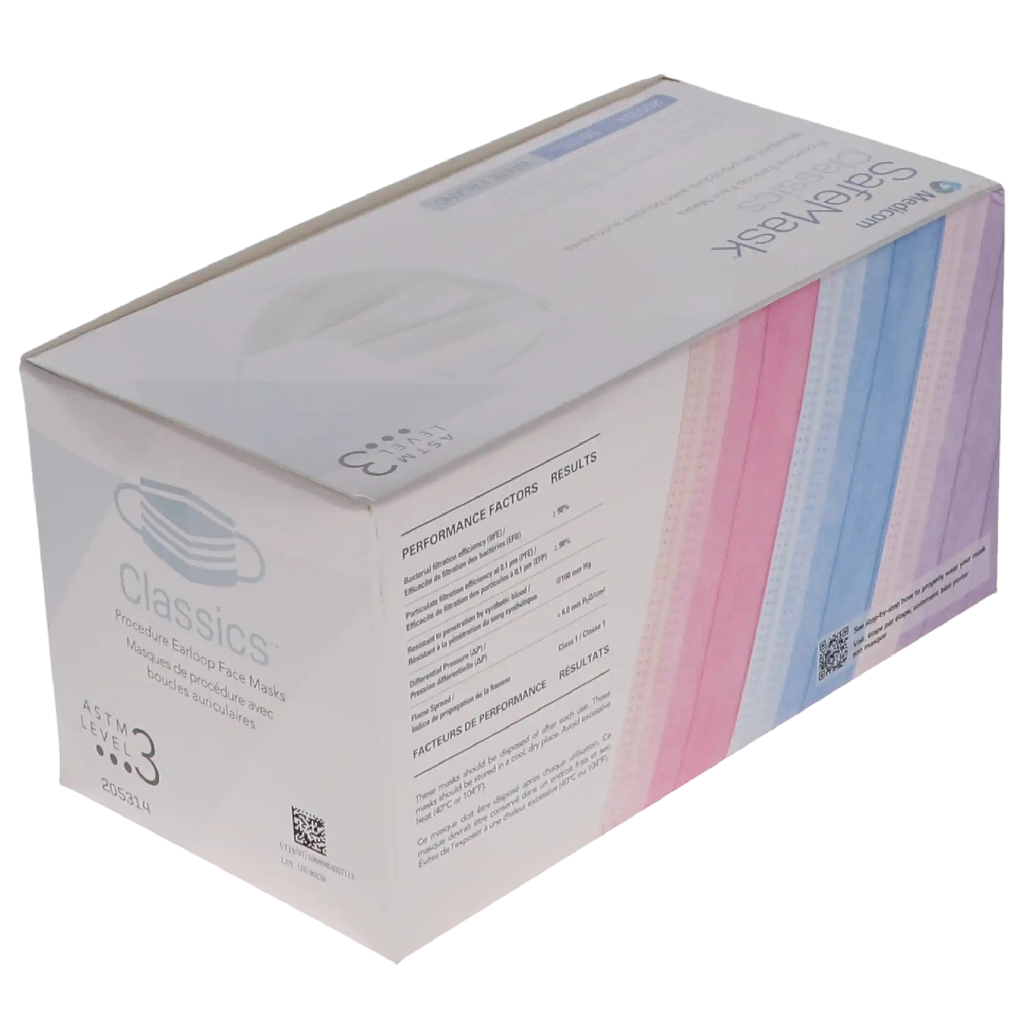 SafeMask® Classics™ Procedure Earloop Face Mask, ASTM Level 3, White, 50/Box, 205314 thumbnail 4