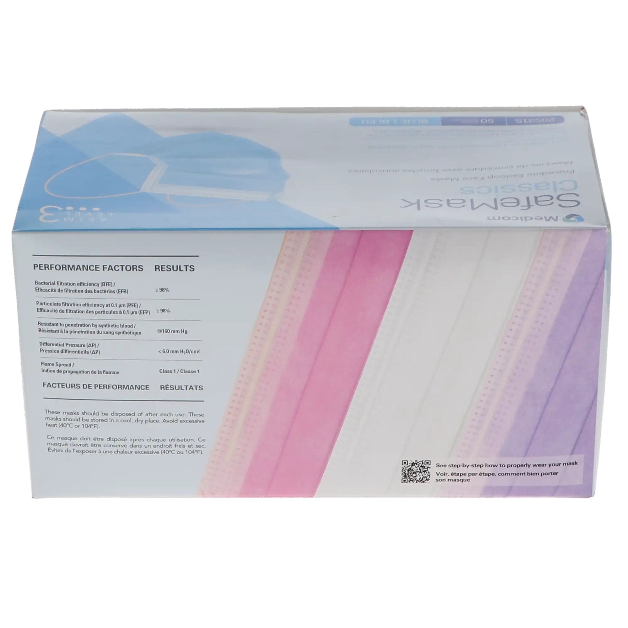 SafeMask® Classics™ Procedure Earloop Face Mask, ASTM Level 3, Blue, 50/Box, 205315 thumbnail 10