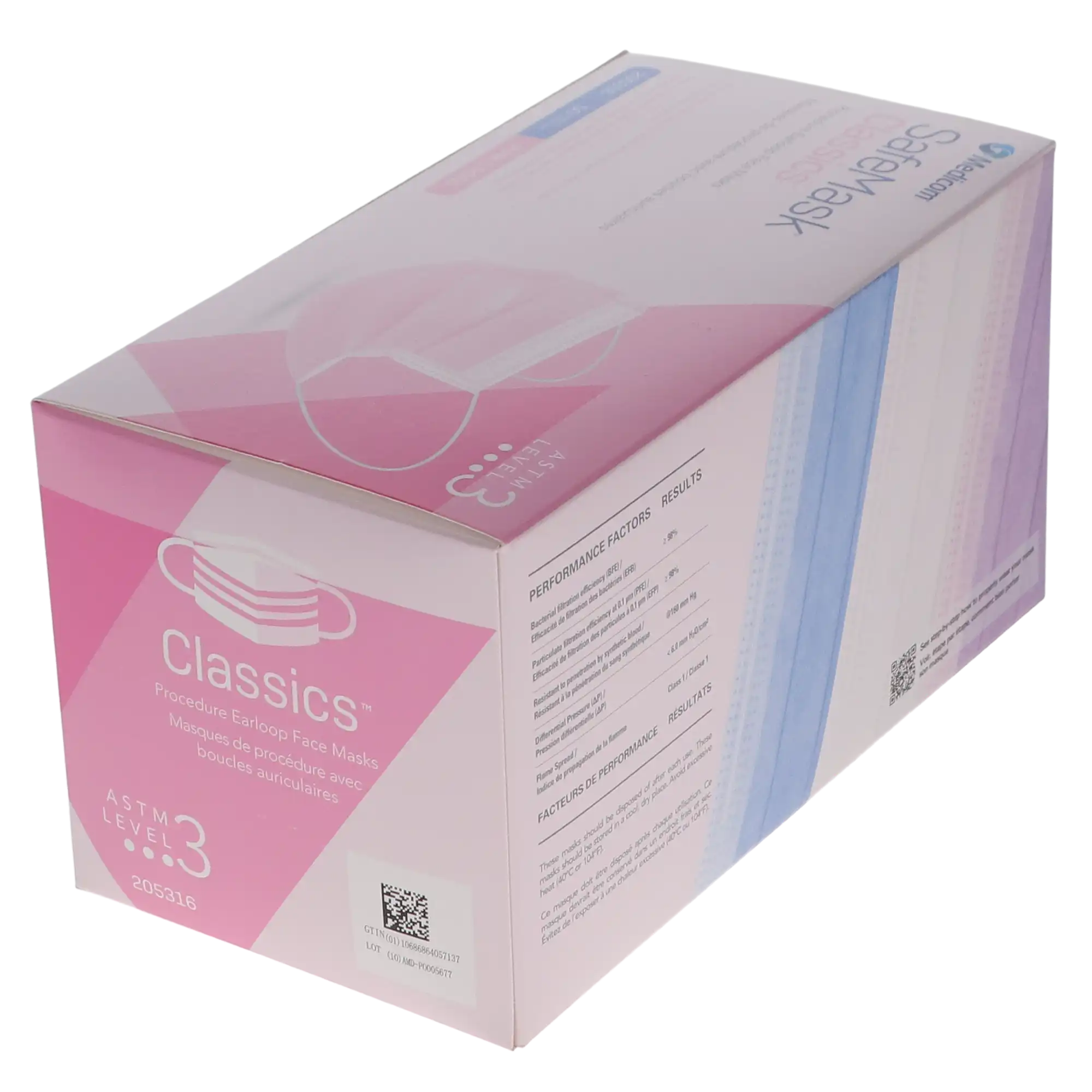 SafeMask® Classics™ Procedure Earloop Face Mask, ASTM Level 3, Pink, 50/Box, 205316 thumbnail 12