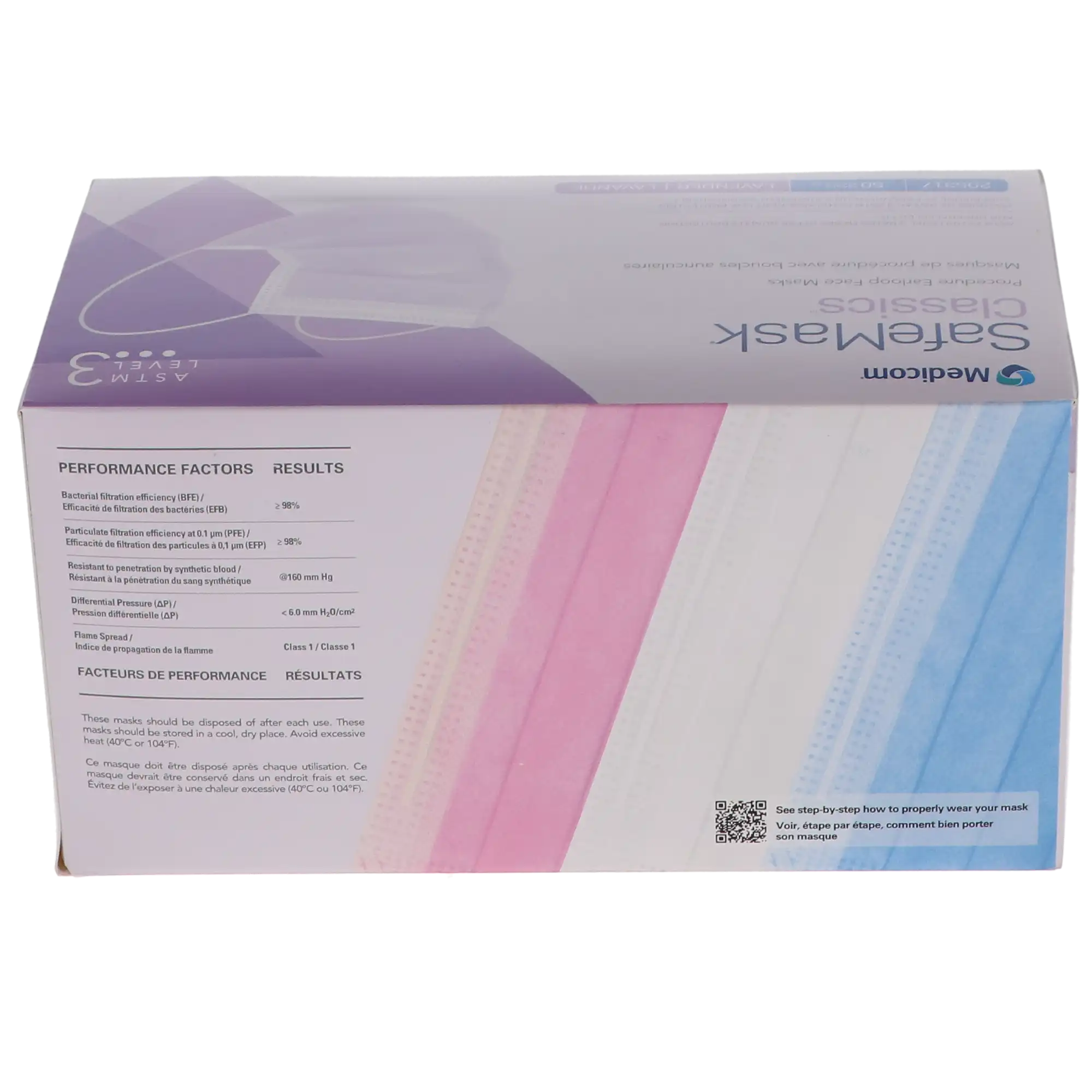 SafeMask Classics ASTM Level 3 Procedure Earloop Face Mask, Lavender, 50/Bx, 205317 thumbnail 3