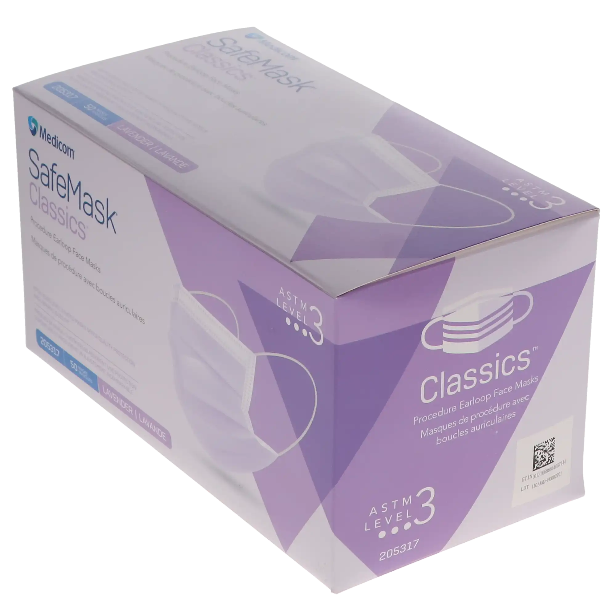 SafeMask Classics ASTM Level 3 Procedure Earloop Face Mask, Lavender, 50/Bx, 205317 thumbnail 4