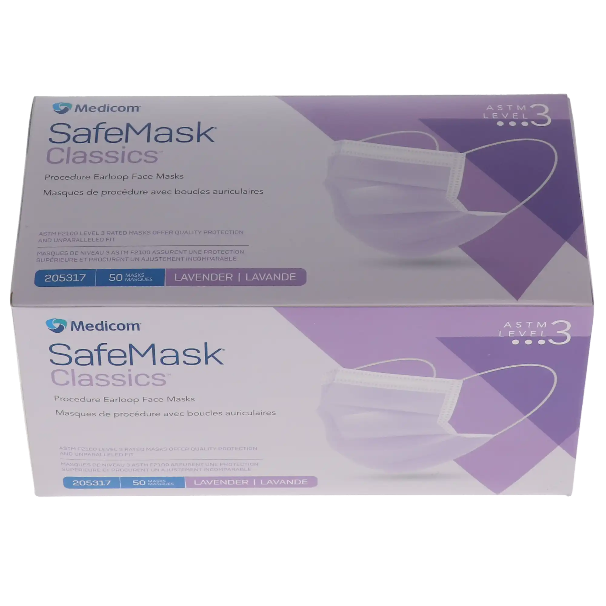 SafeMask Classics ASTM Level 3 Procedure Earloop Face Mask, Lavender, 50/Bx, 205317 thumbnail 5