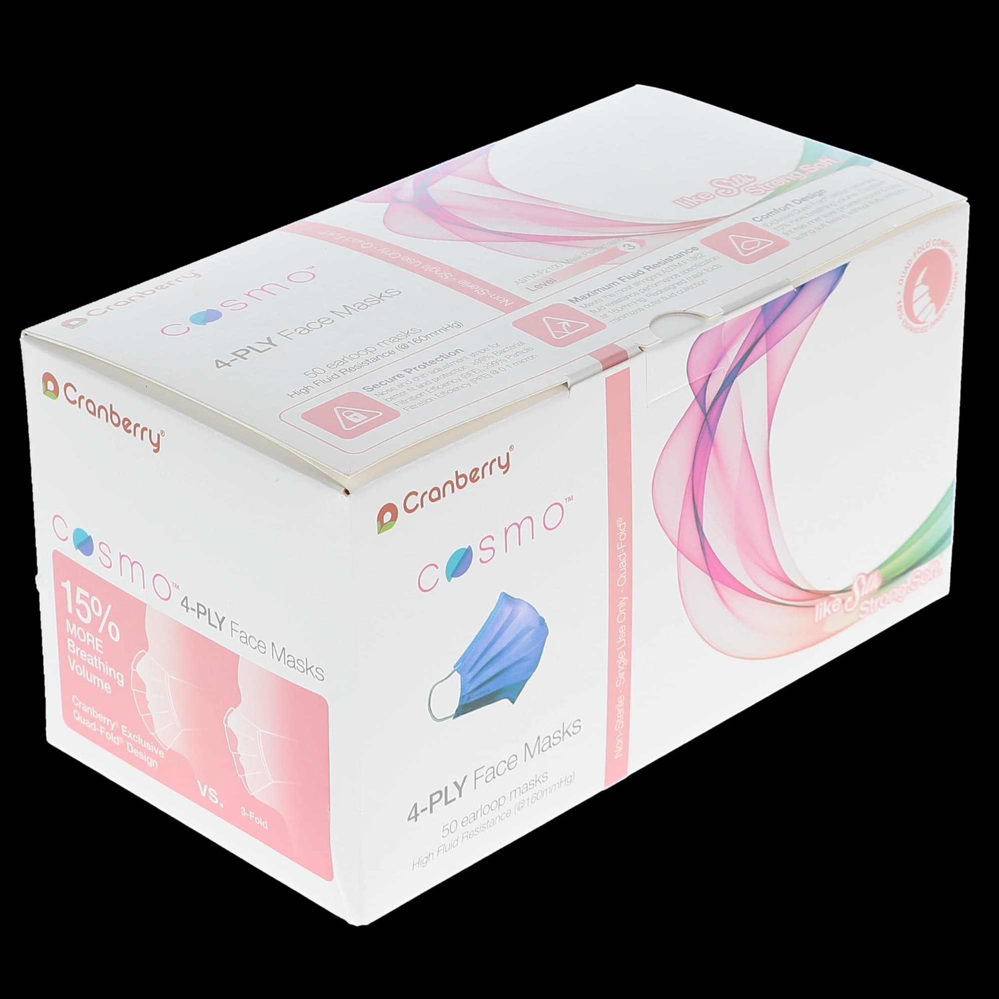 Cranberry Cosmo 4-Ply ASTM Level 3 Earloop Face Mask, Comet Blue, 50/Box, C2700CB thumbnail 6