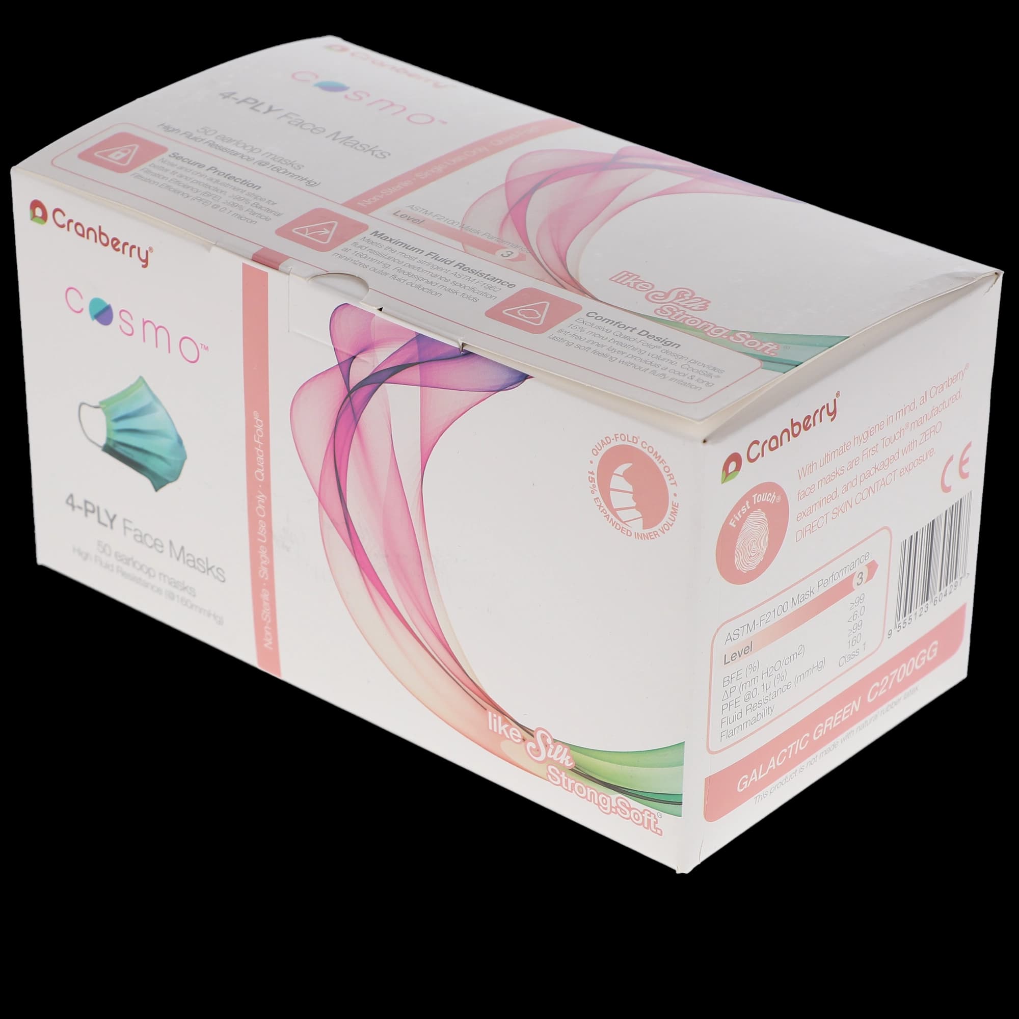 Cranberry Cosmo 4-Ply ASTM Level 3 Earloop Face Mask, Galactic Green, 50/Box, C2700GG thumbnail 14
