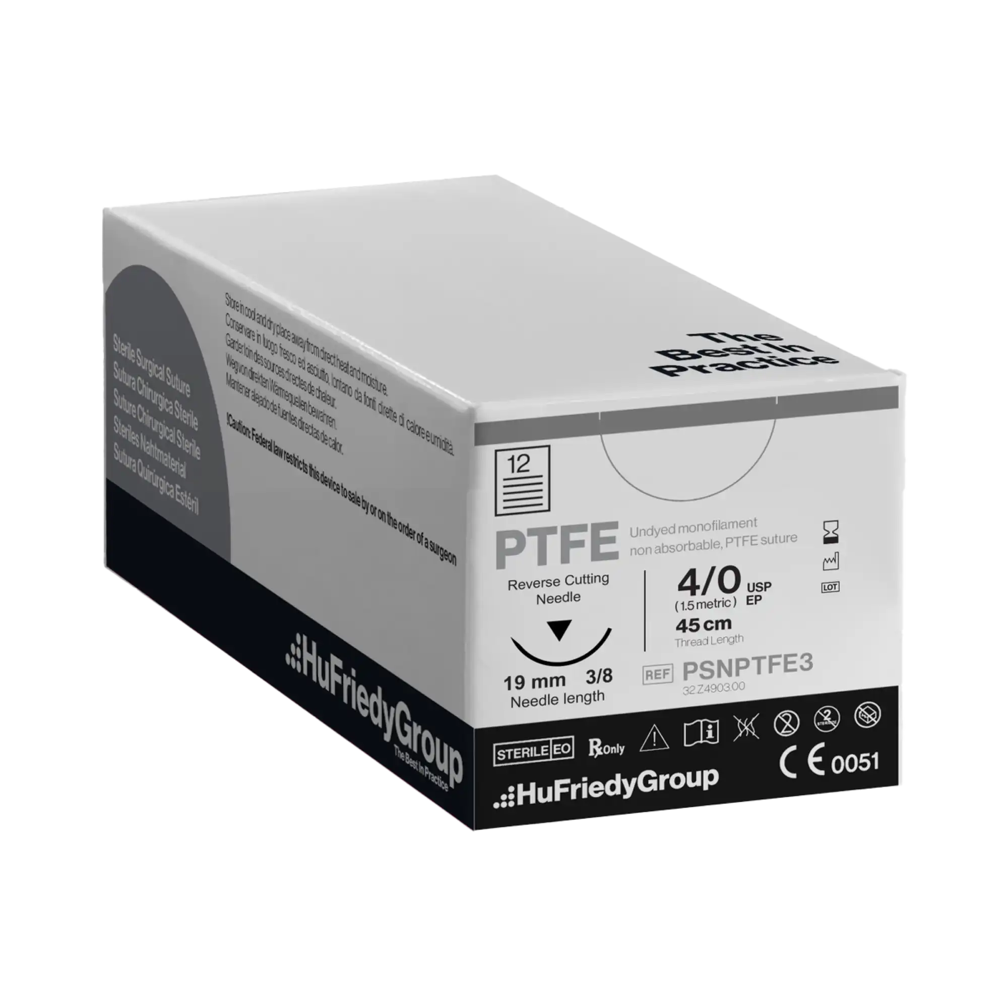 Hu-Friedy Perma Sharp PTFE Suture, 4-0, White, 18", C-6 3/8 Circle Reverse Cutting Needle, 12/Pack, PSNPTFE3 thumbnail 6