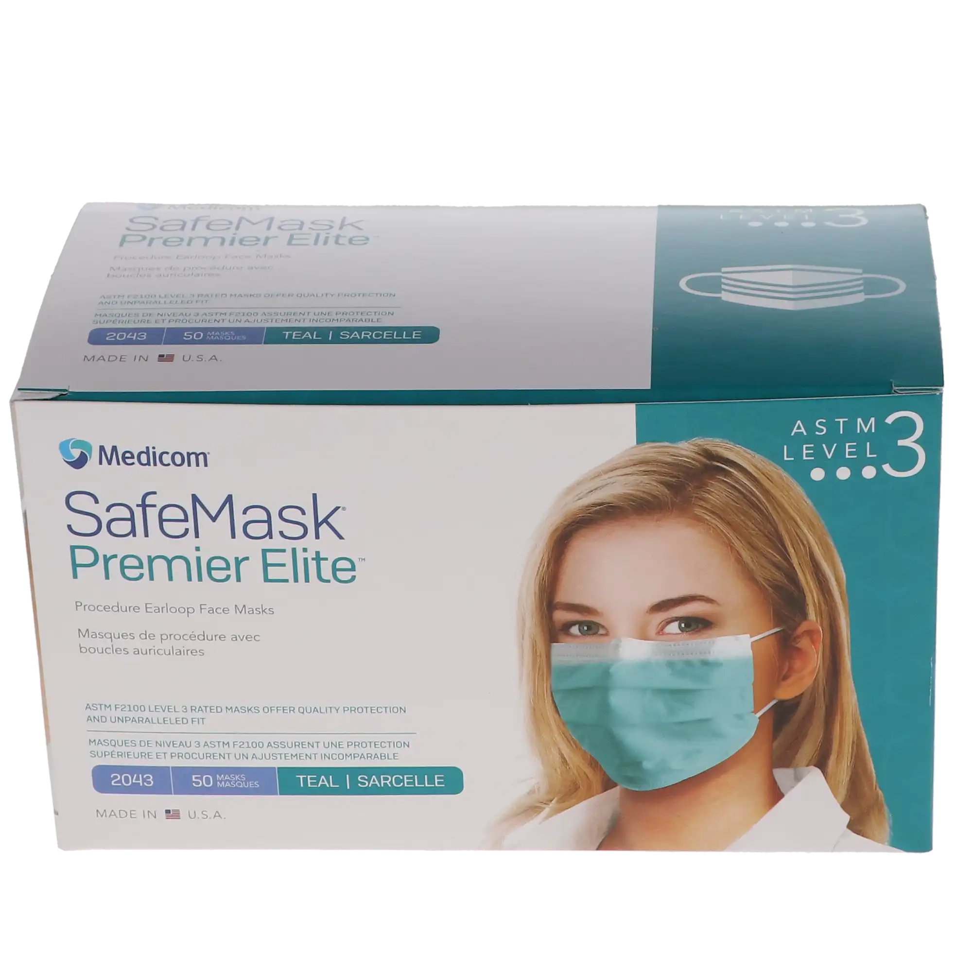 SafeMask® Premier Elite™ Procedure Earloop Face Mask, ASTM Level 3, Teal, 50/Box, 2043 thumbnail 11