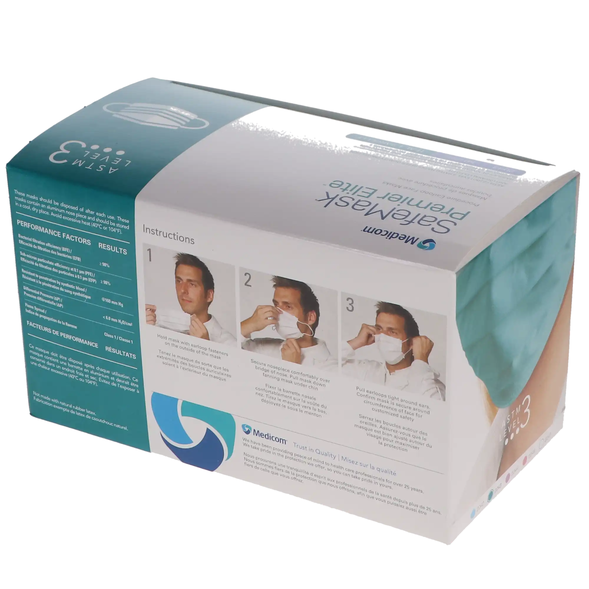 SafeMask® Premier Elite™ Procedure Earloop Face Mask, ASTM Level 3, Teal, 50/Box, 2043 thumbnail 12