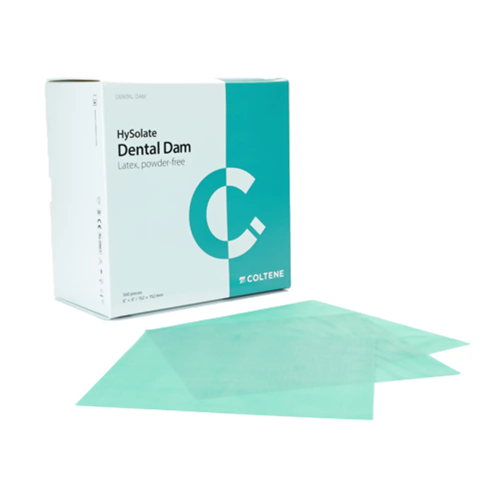 HySolate Latex Dental Dam, 6" x 6" (152 x 152 mm), Medium Gauge, Green, Powder-Free, 360/Box, 60034423 thumbnail 2