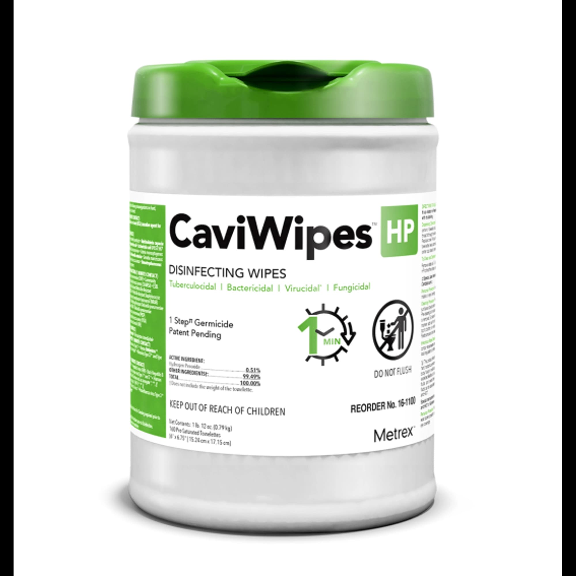 Metrex CaviWipes HP Alcohol-Free Hydrogen Peroxide Disinfecting Towelettes, Large 6" x 6.75", 160/Canister, 16-1100 thumbnail 3