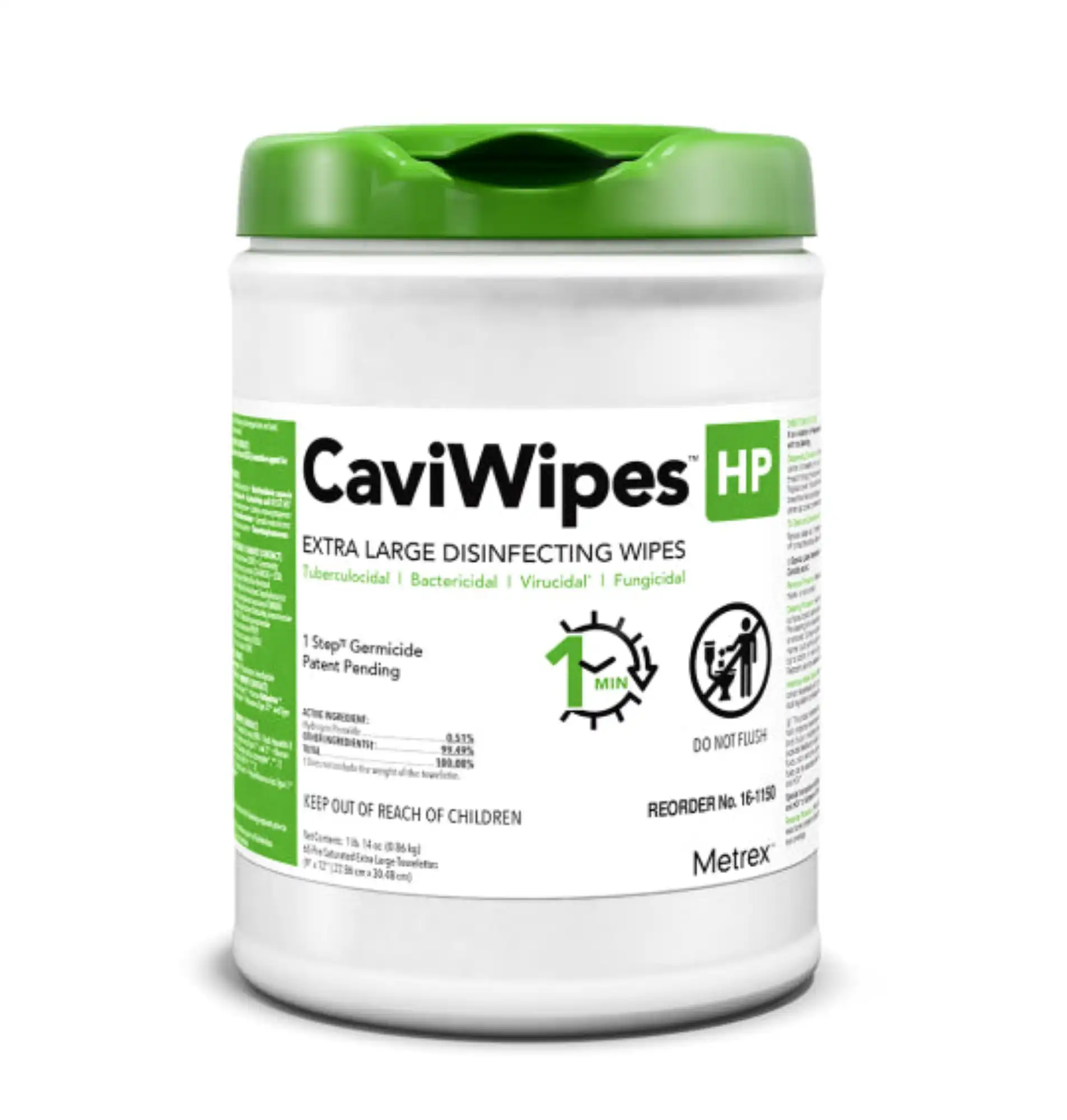 Metrex CaviWipes HP XL Alcohol-Free Hydrogen Peroxide Disinfecting Towelettes, 9" x 12", 65/Canister, 16-1150 thumbnail 2