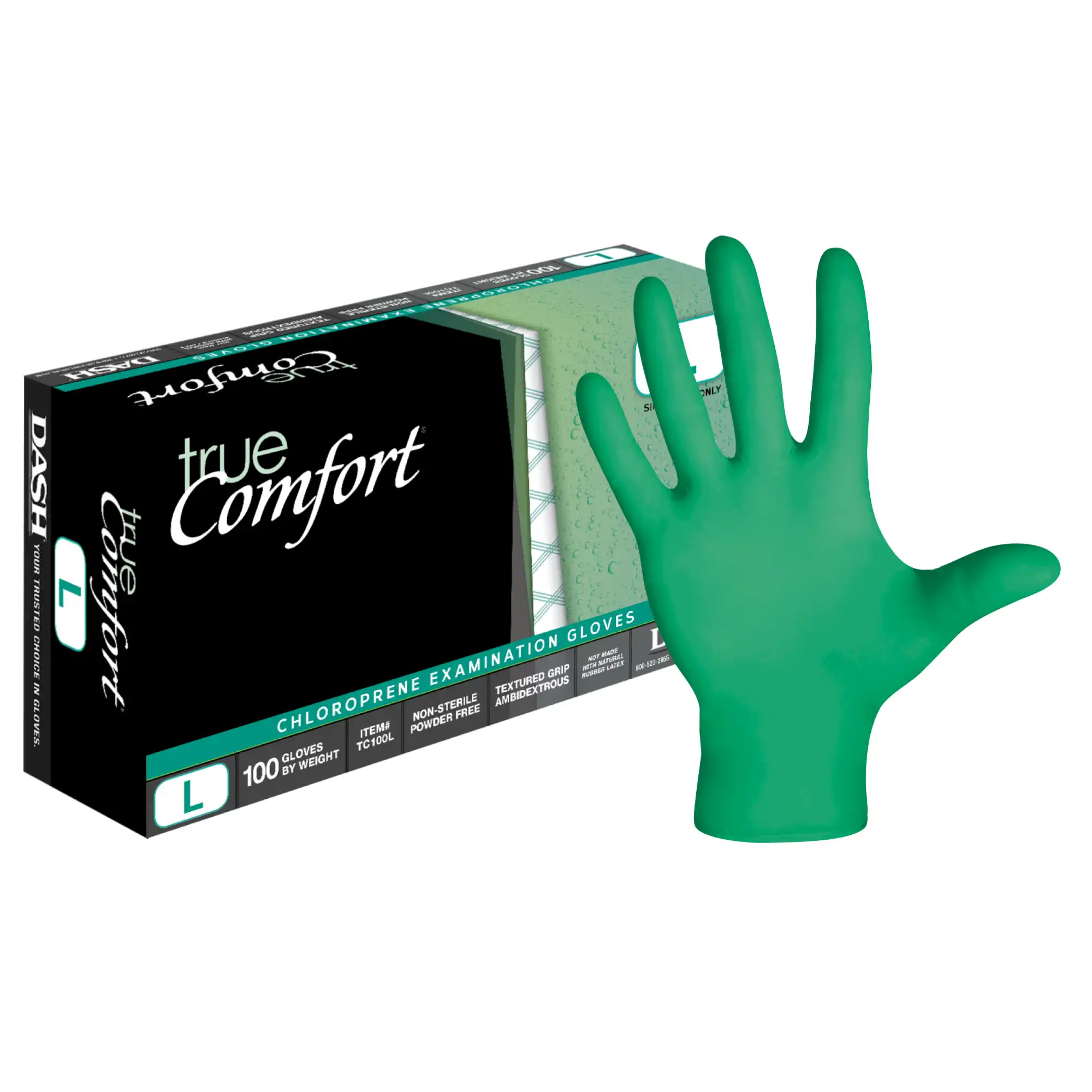 True Comfort Chloroprene Exam Gloves, Powder Free, Non-Sterile, Large, Green, 100/Box, TC100L thumbnail 8