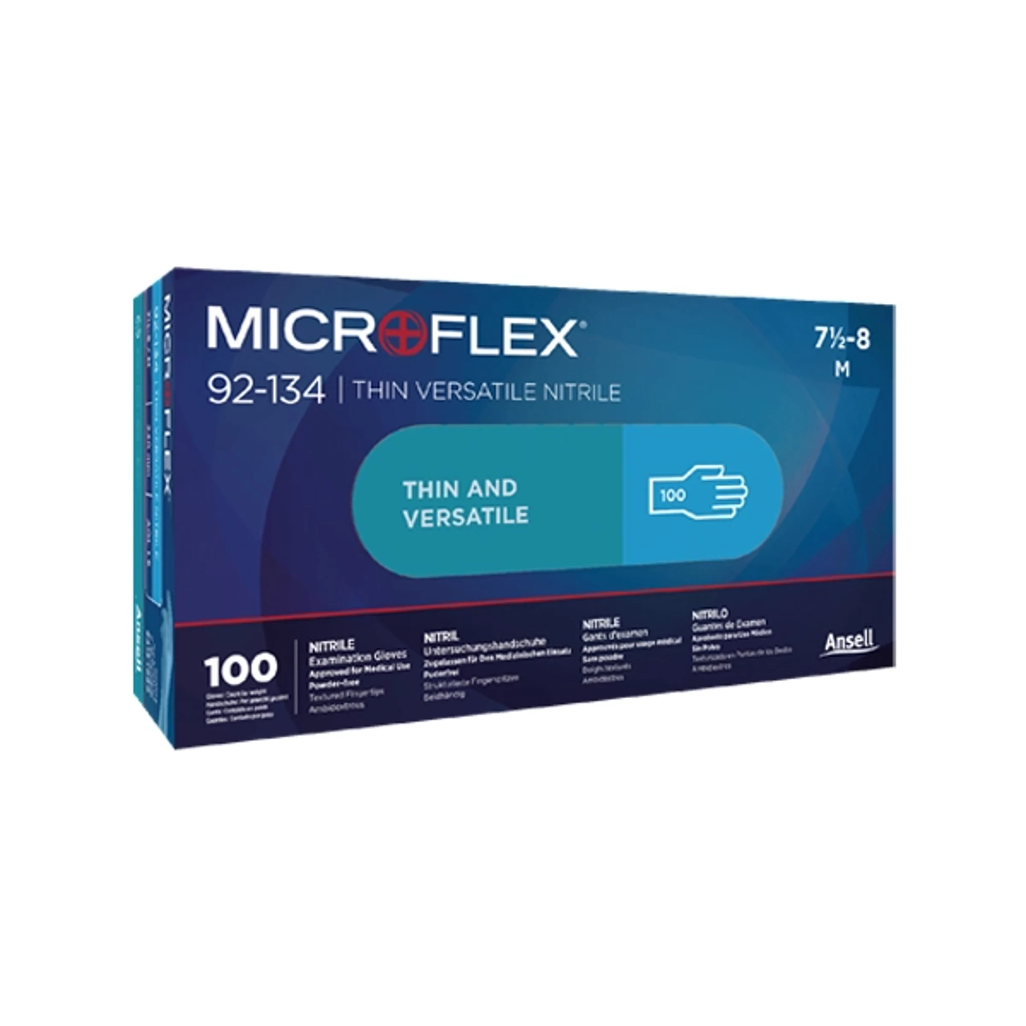 Ansell Microflex 92-134 Versatility Nitrile Exam Gloves, Powder Free, Non-Sterile, Blue, Medium (7.5-8), 100/Box, 92134080 thumbnail 9