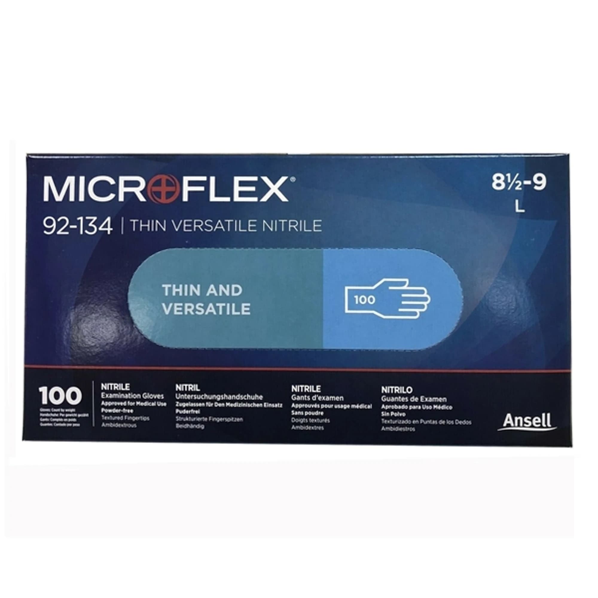 Microflex 92-134 Versatility Nitrile Exam Gloves, Powder Free, Non-Sterile, Blue, Large (8.5-9), 100/Box, 92134090 thumbnail 9