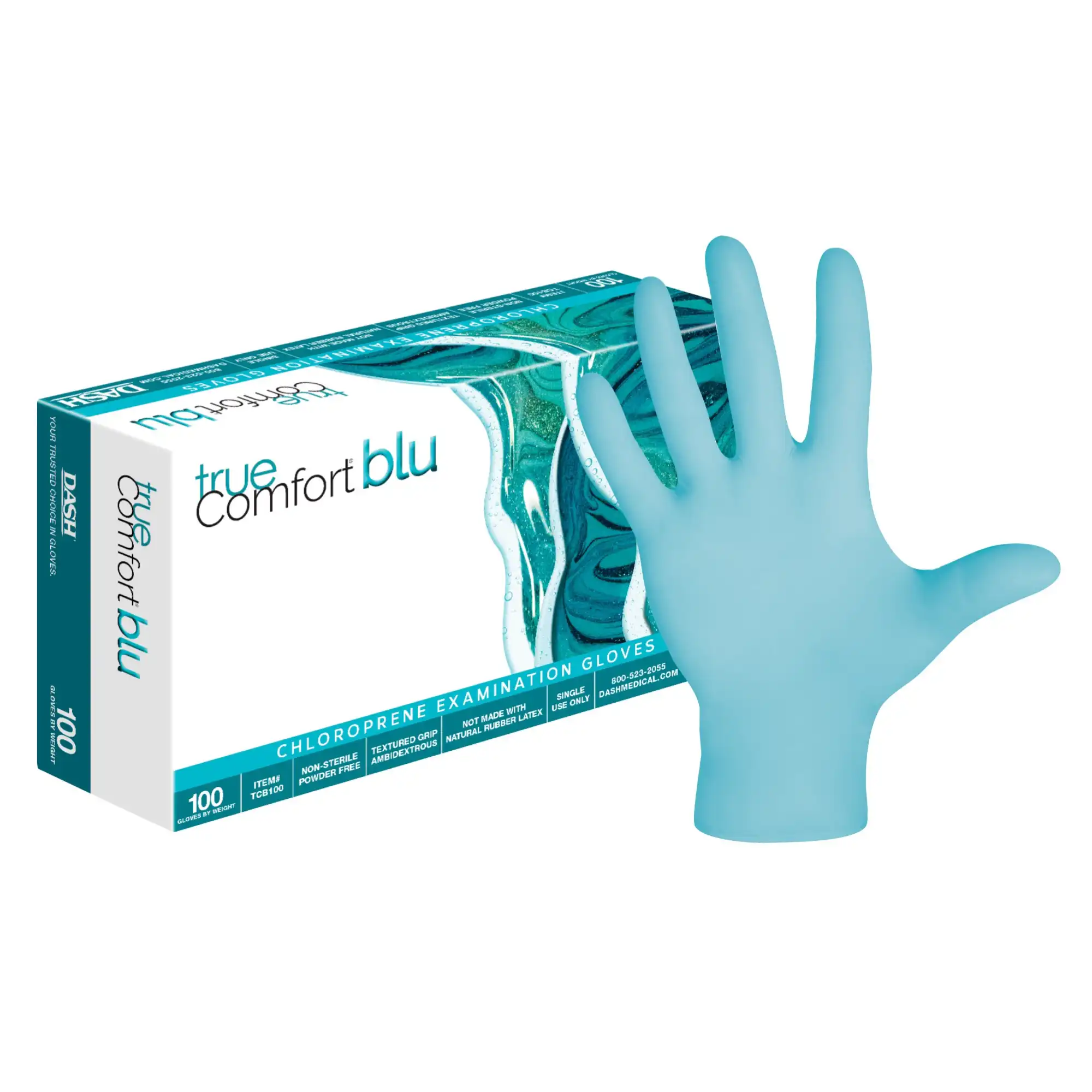 True Comfort Blu Polychloroprene Exam Gloves, Powder Free, Latex Free, Non-Sterile, Small, Ocean Blue, 100/Box, TCB100S thumbnail 6
