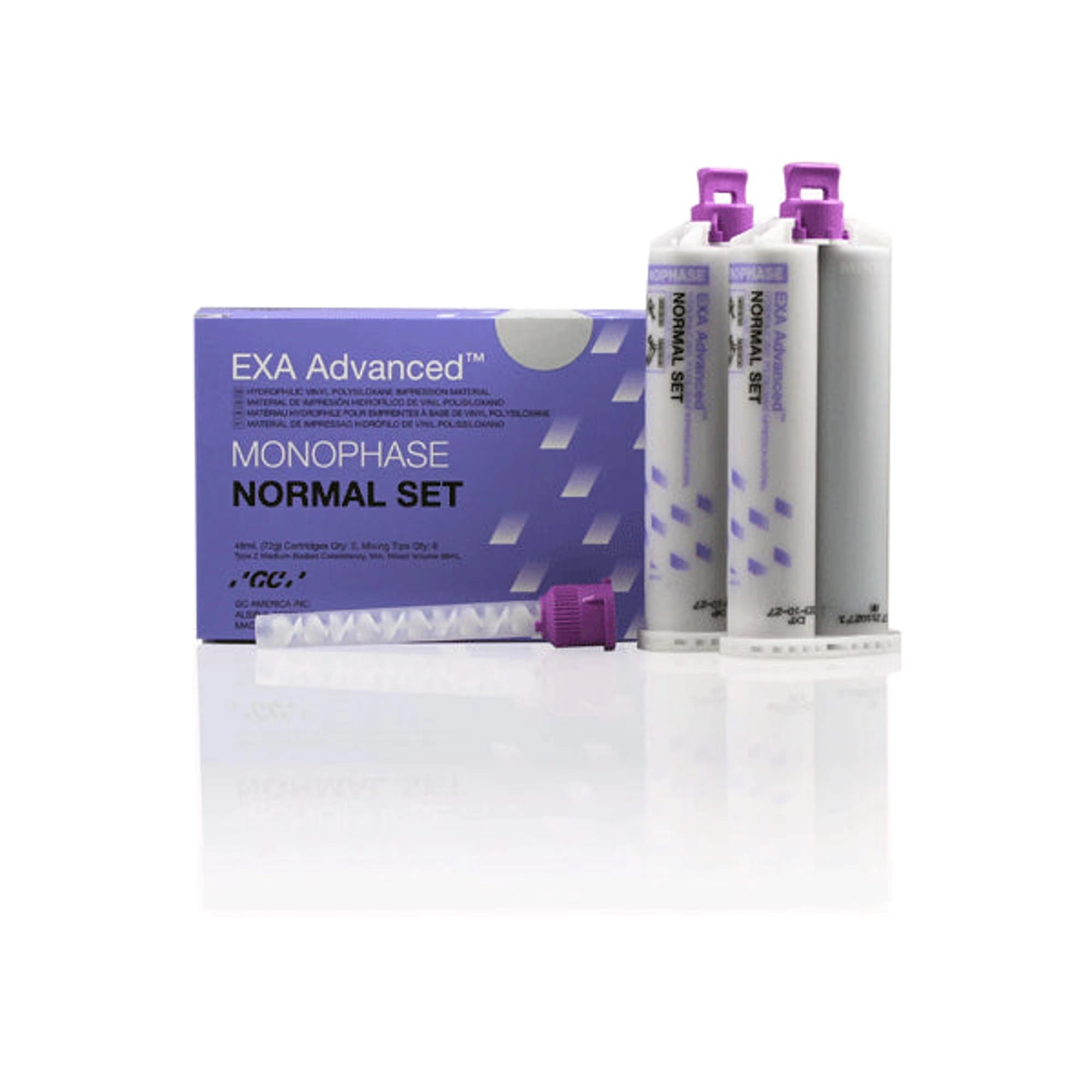 GC America EXA Advanced VPS Monophase Impression Material, Normal Set, 48 mL Cartridges, Purple, 2/Pack with 6 Mixing Tips, 137118 thumbnail 2
